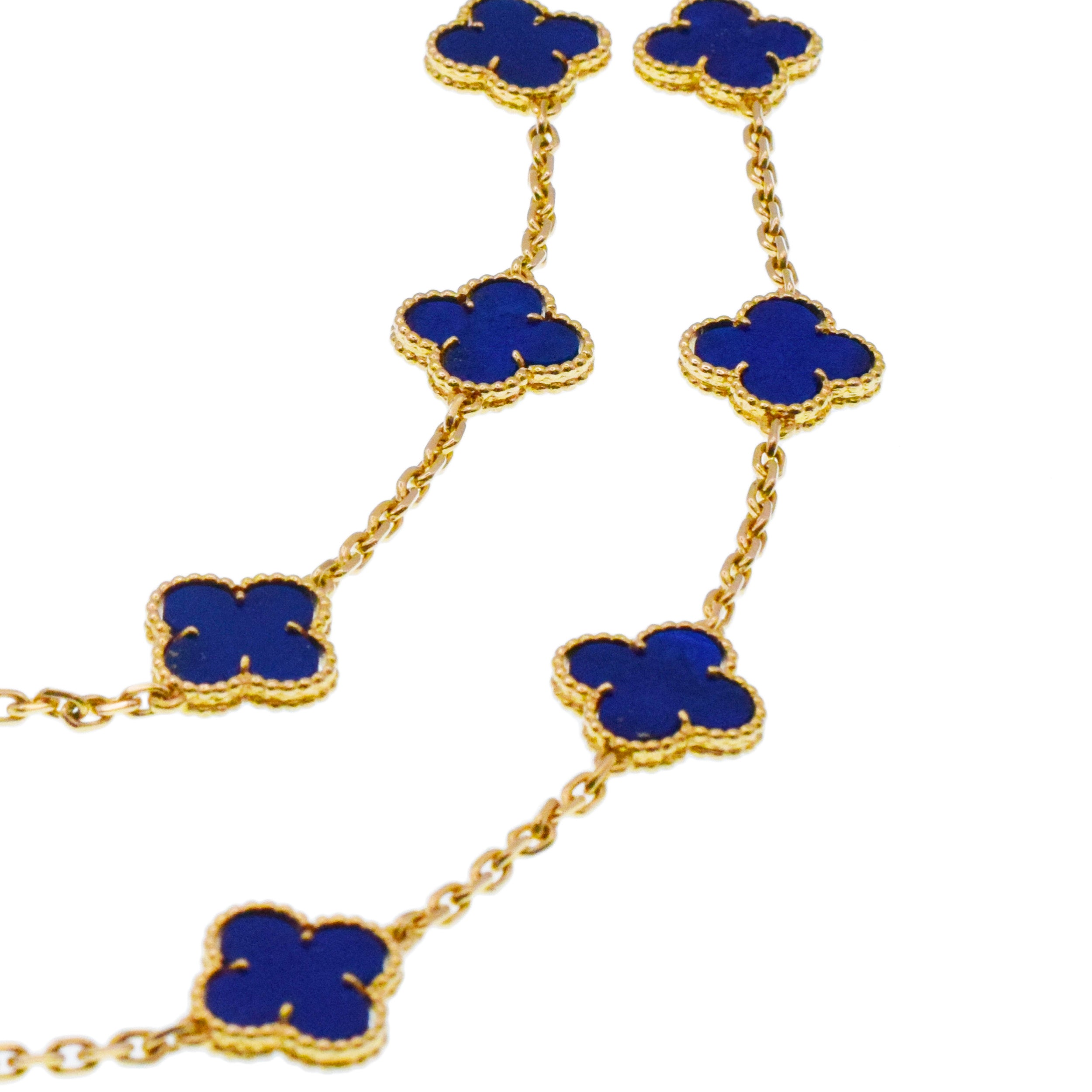 Van Cleef & Arpels Lapis Lazuli Vintage Alhambra Necklace In 18k Yellow Gold