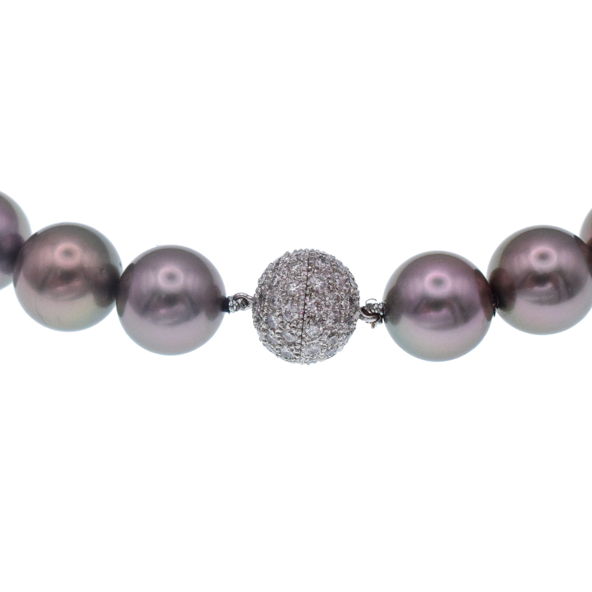 Black Tahitian Pearl Necklace With Diamond Encrusted Platinum Clasp