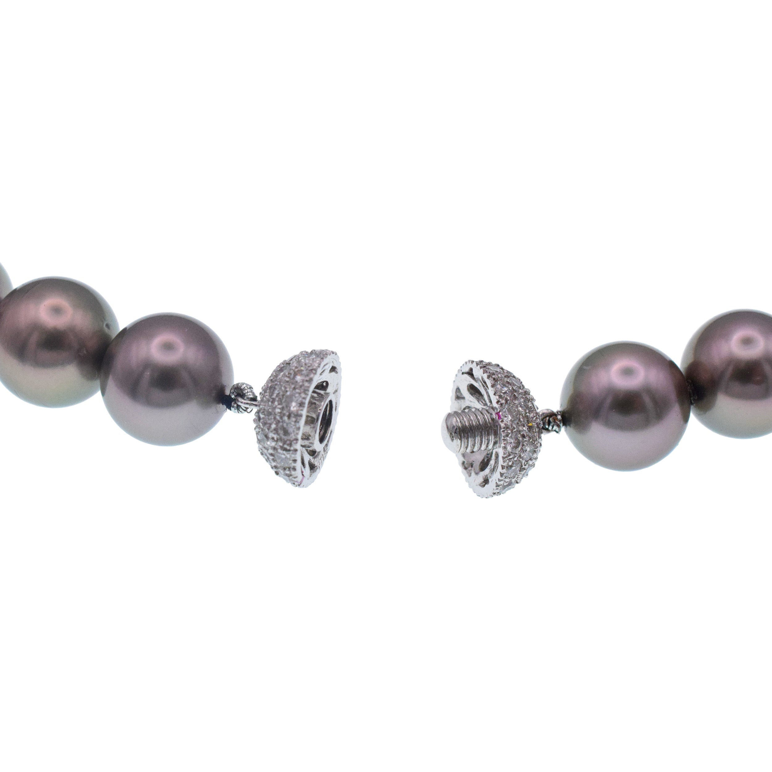 Black Tahitian Pearl Necklace With Diamond Encrusted Platinum Clasp