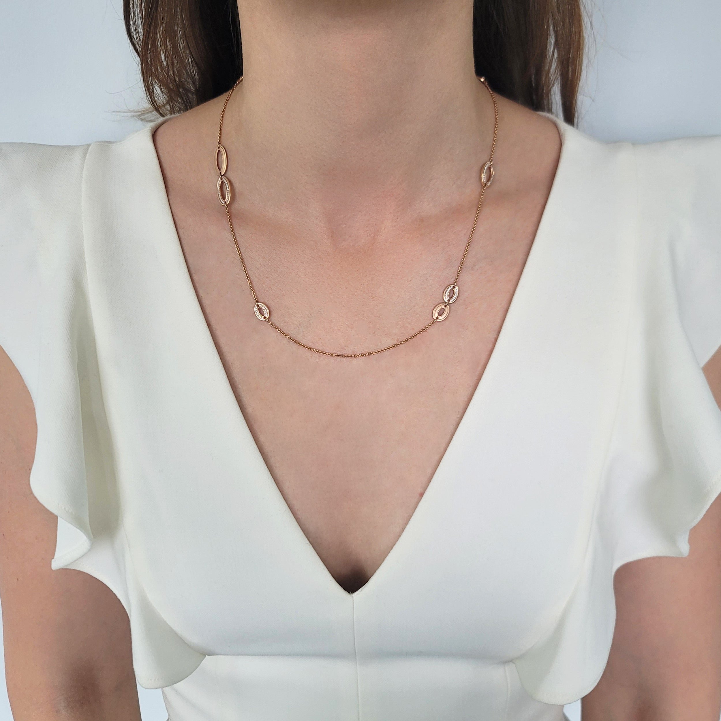 14k Rose Gold And Diamond Station Necklace