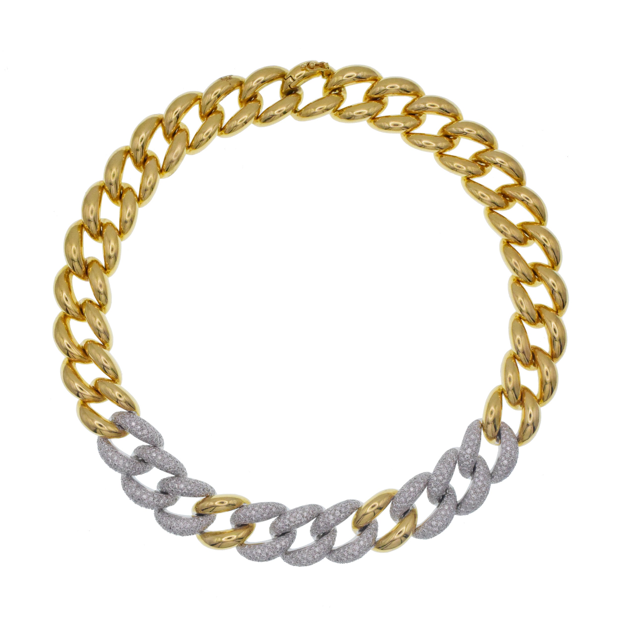 Diamond Curb link Choker Necklace In 18k Two Tone Gold