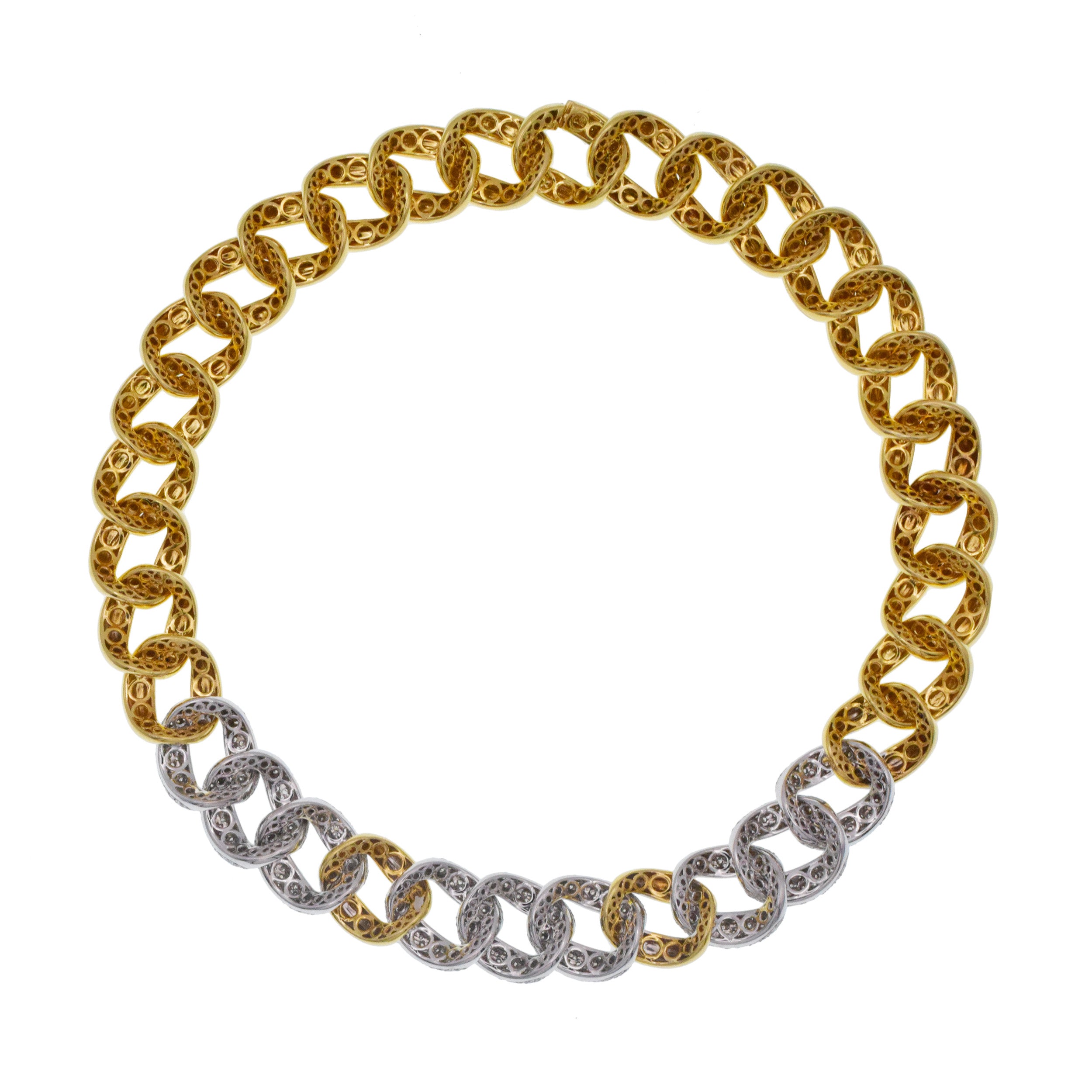 Diamond Curb link Choker Necklace In 18k Two Tone Gold