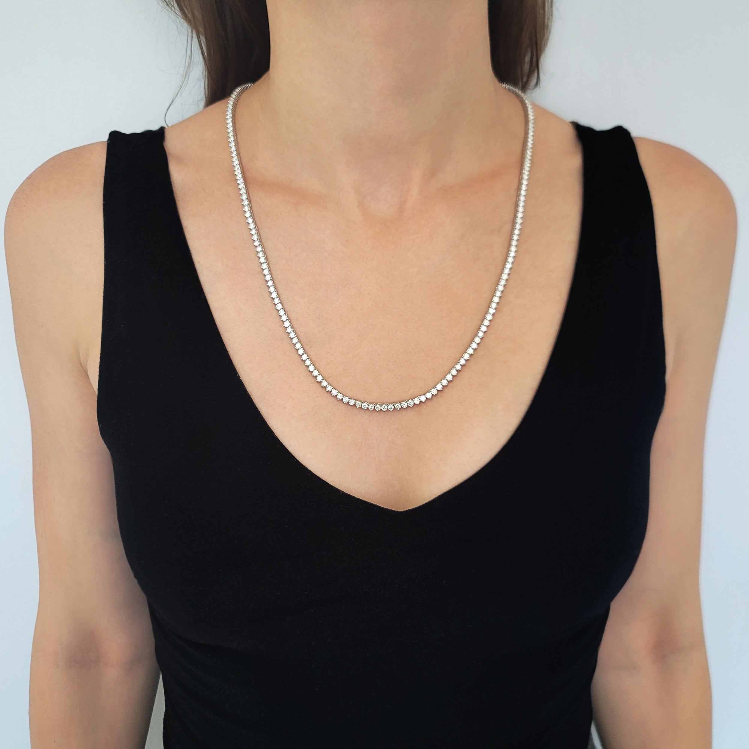 Roberto Coin Long Diamond Tennis Necklace In 18k White Gold