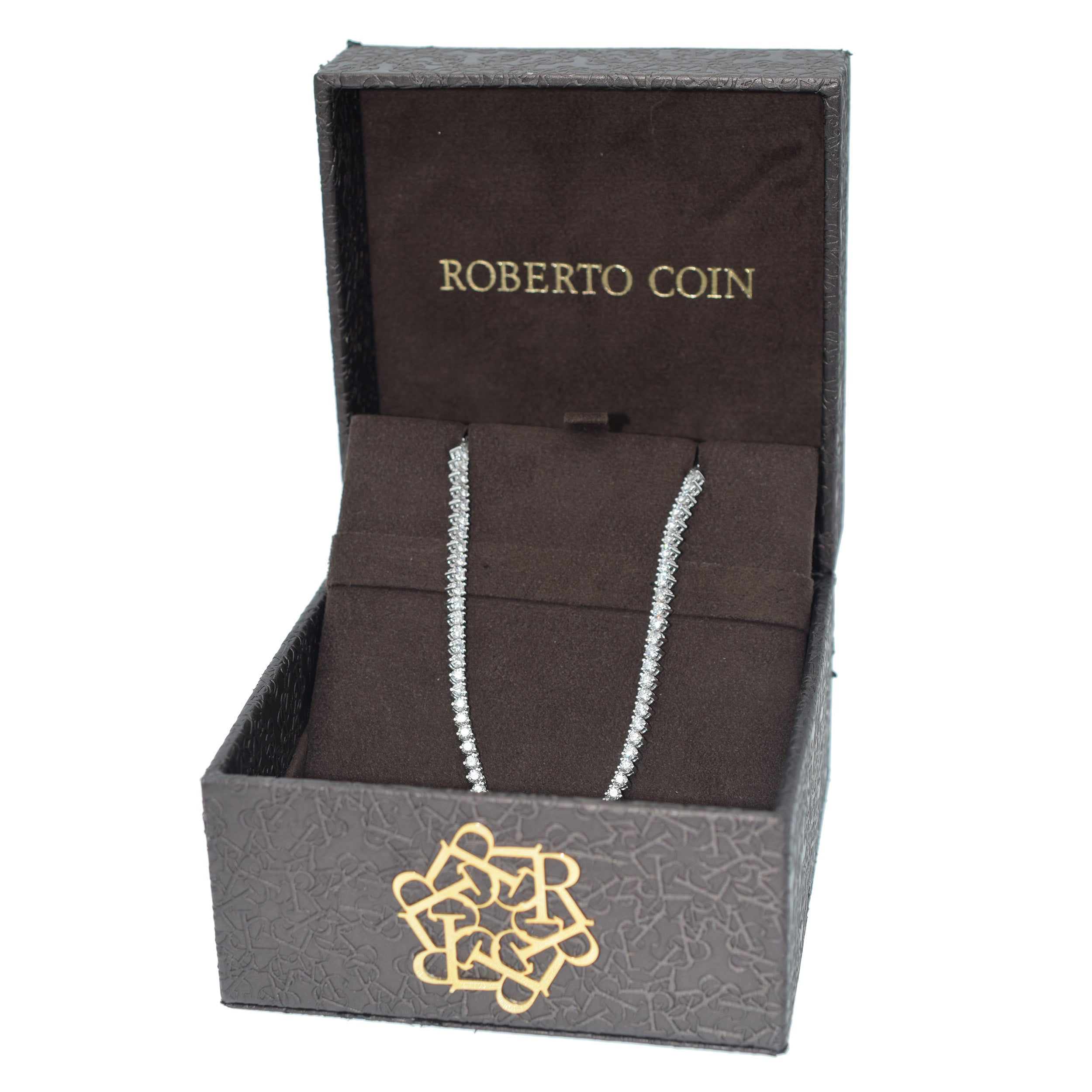 Roberto Coin Long Diamond Tennis Necklace In 18k White Gold