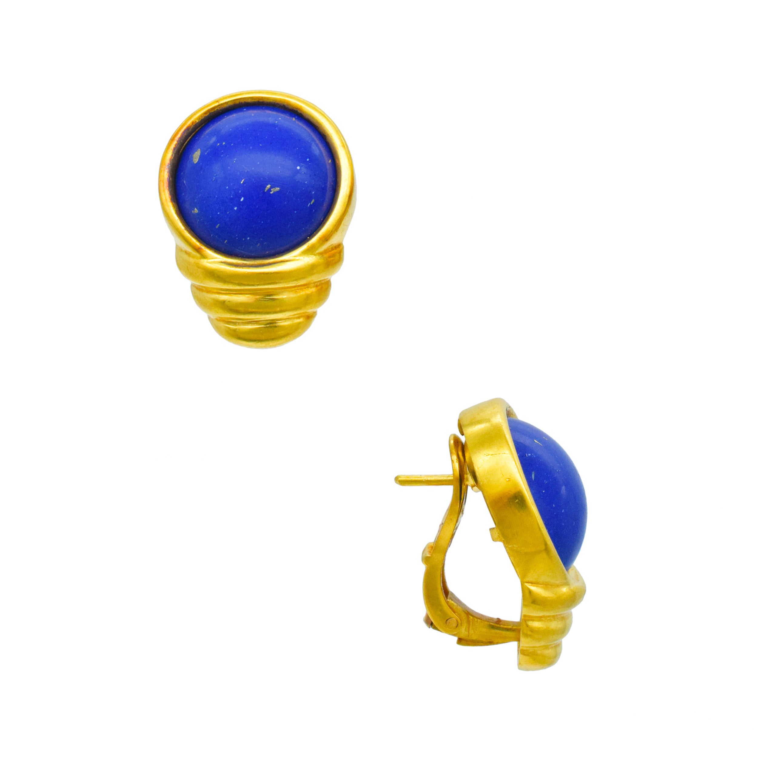 Lapis Lazuli And 22k Hammered Gold Necklace And Earrings Suite