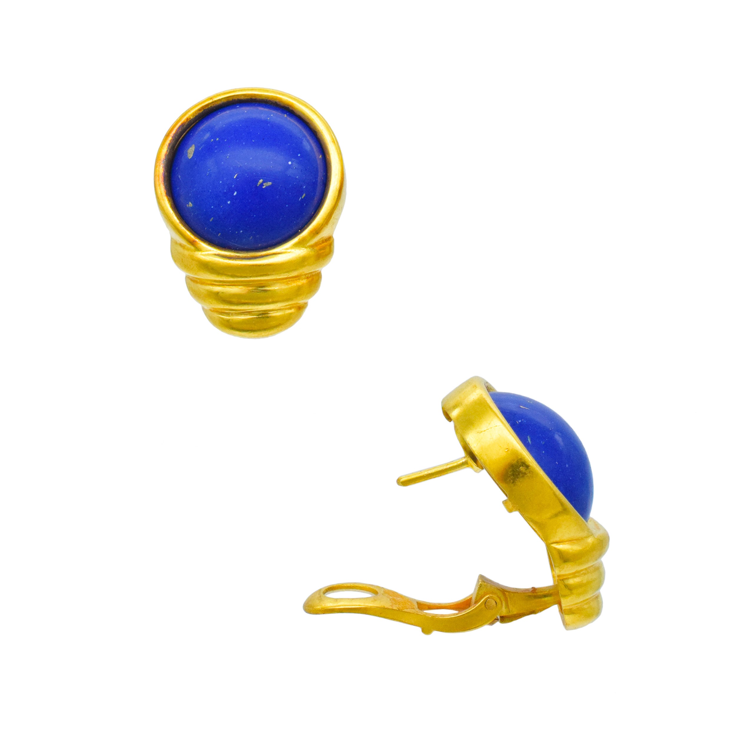 Lapis Lazuli And 22k Hammered Gold Necklace And Earrings Suite