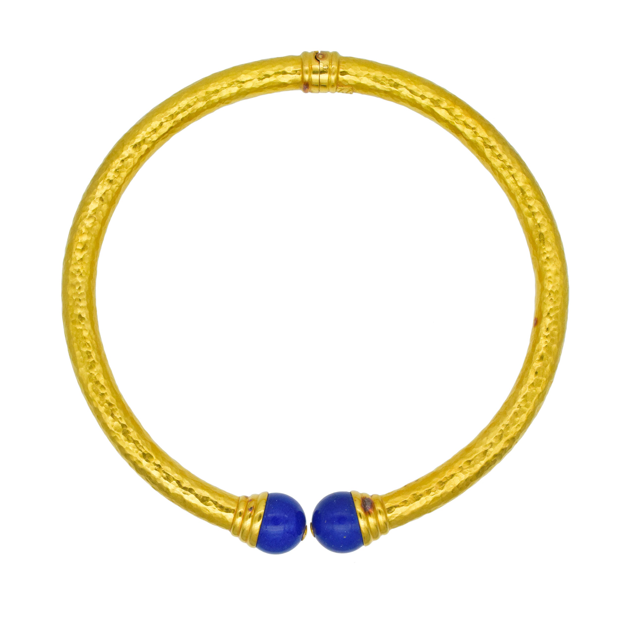 Lapis Lazuli And 22k Hammered Gold Necklace And Earrings Suite