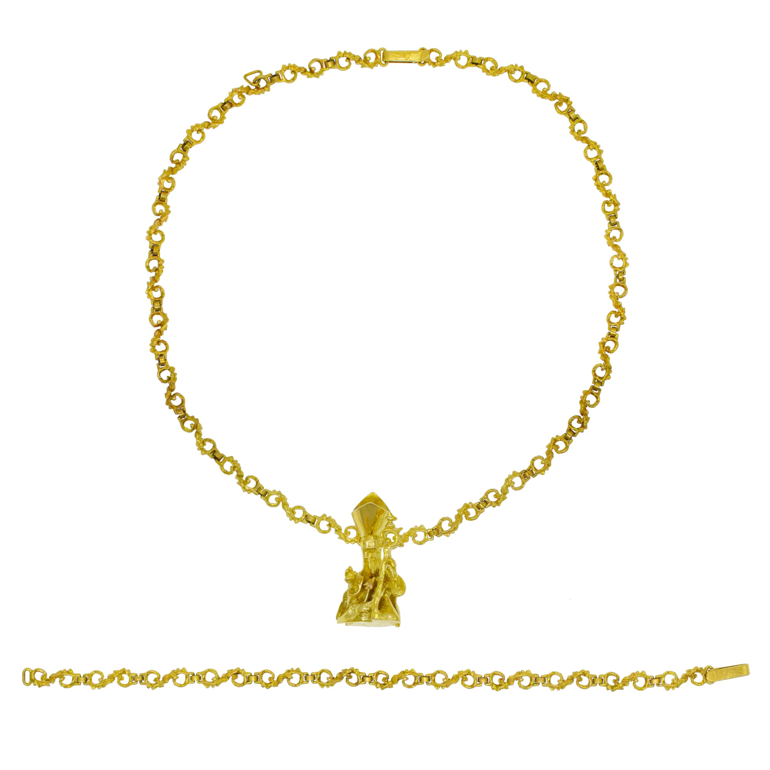 Salvador Dali "San Narciso de las Moscas" Pendant Necklace And Bracelet Suite In 18k Yellow Gold