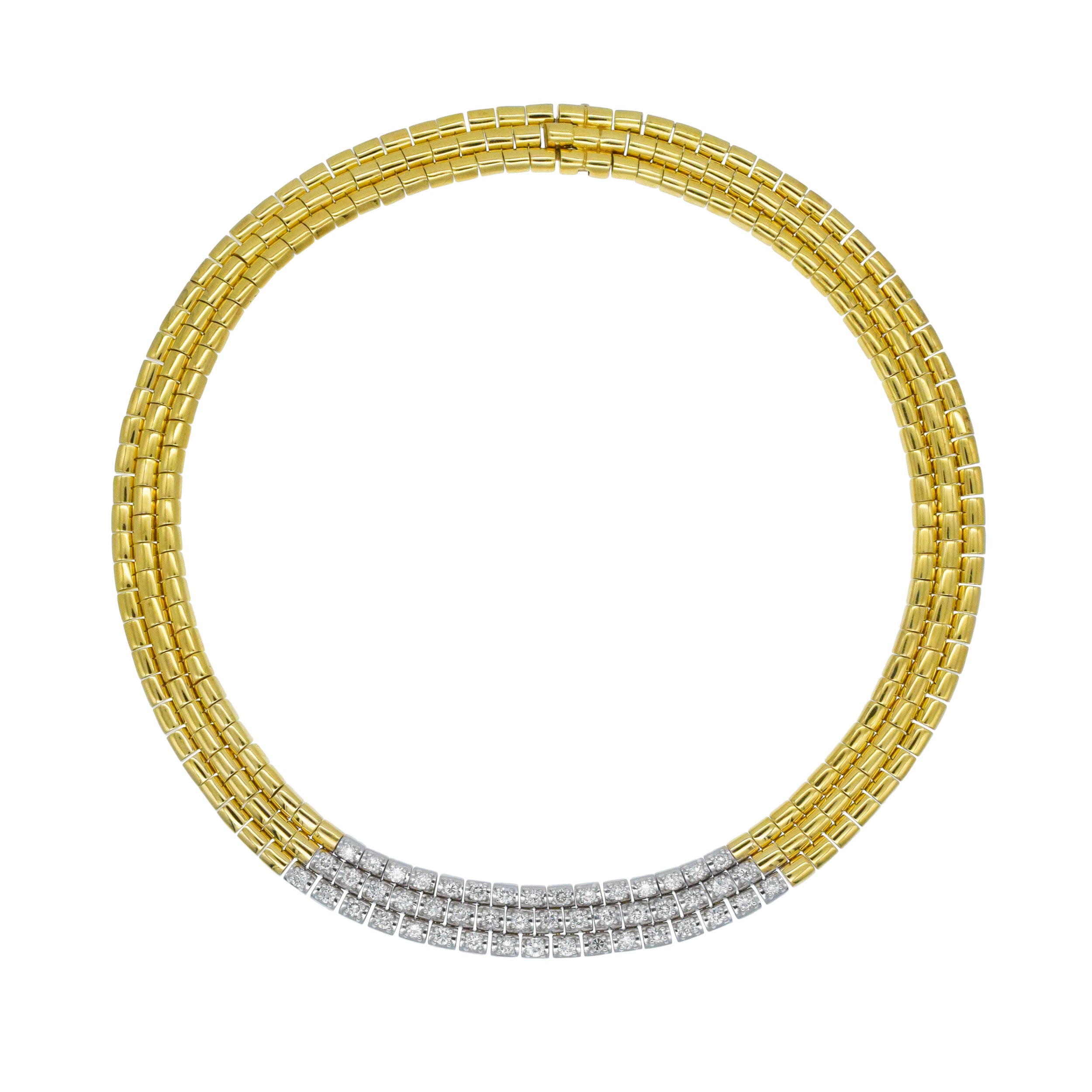 Three - Row Diamond Necklace In 18k Two Tone Gold