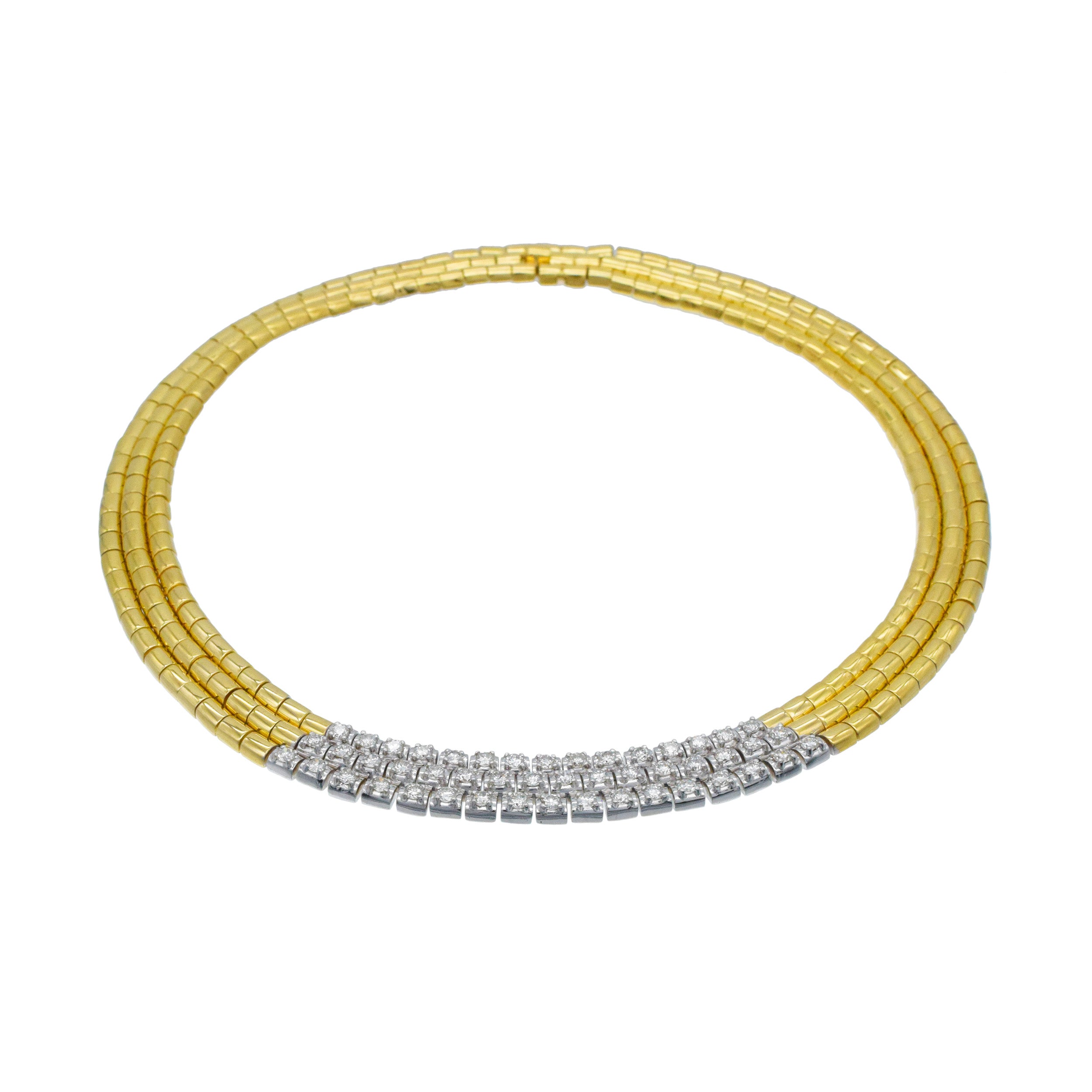 Three - Row Diamond Necklace In 18k Two Tone Gold
