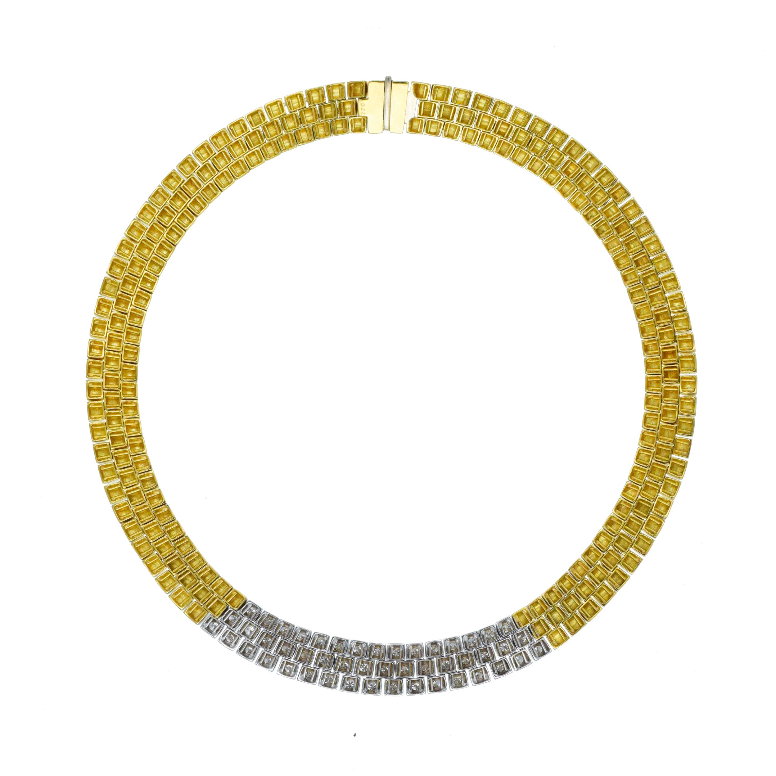 Three - Row Diamond Necklace In 18k Two Tone Gold