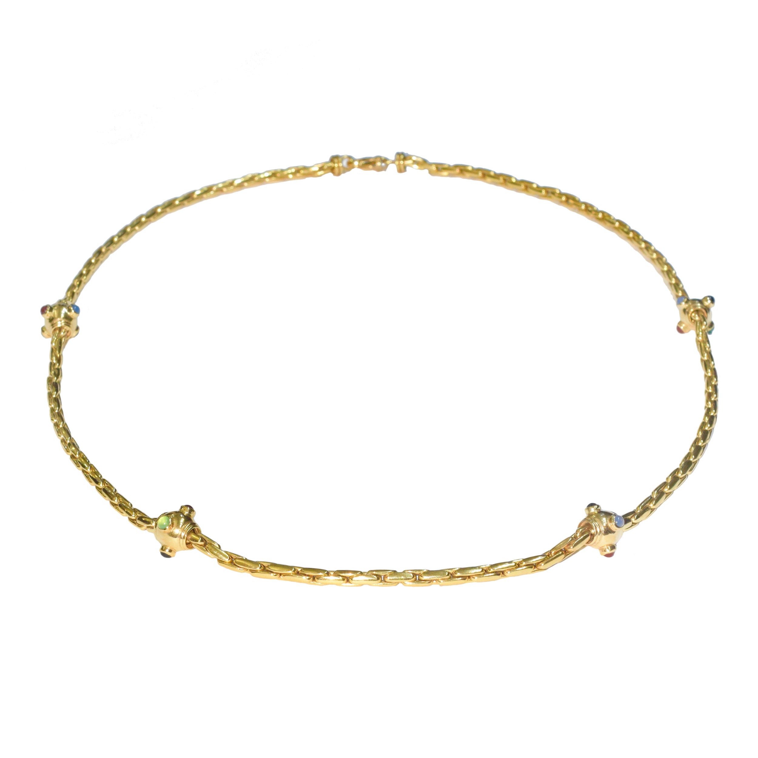 18k Yellow Gold And Gemstone Long Chain Necklace