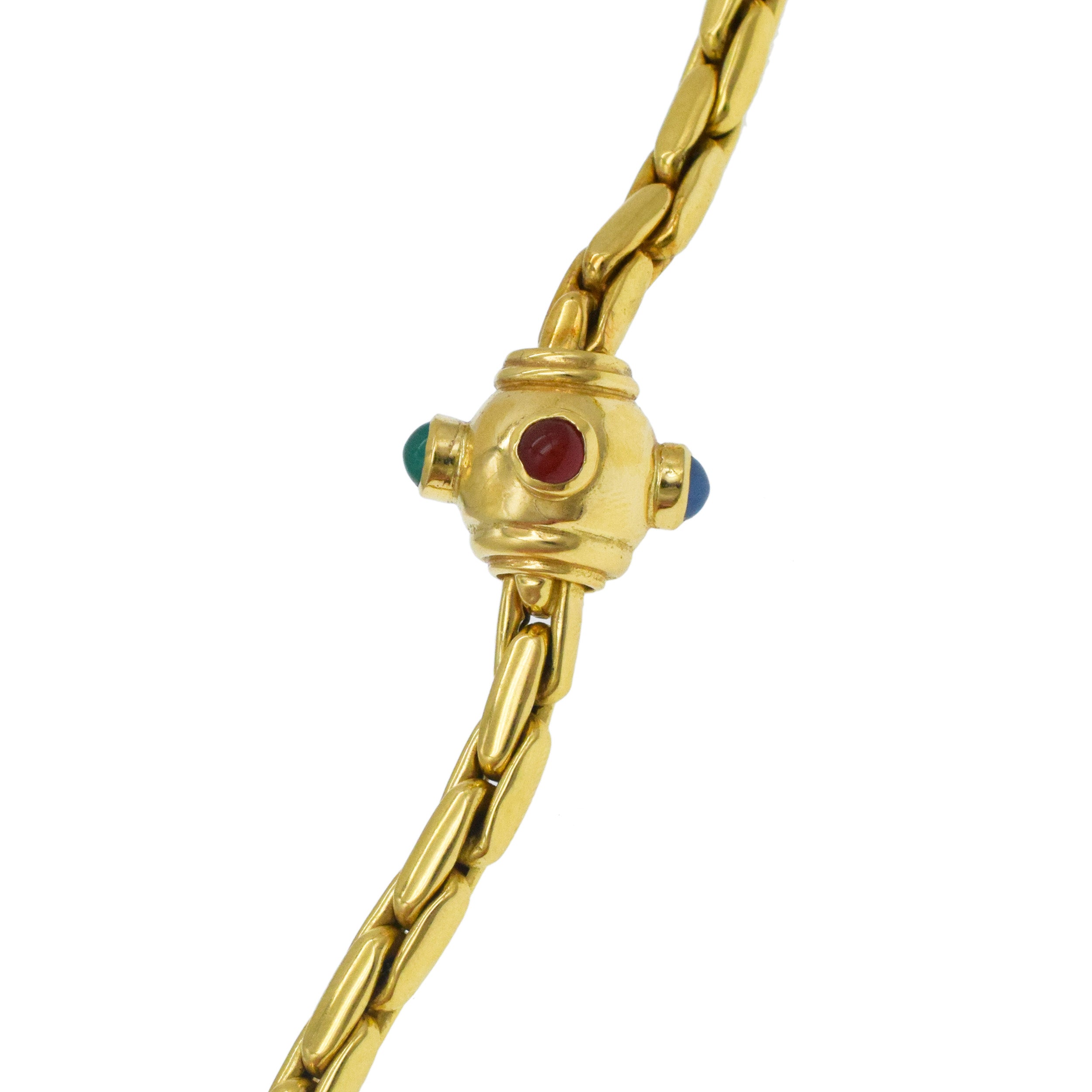 18k Yellow Gold And Gemstone Long Chain Necklace