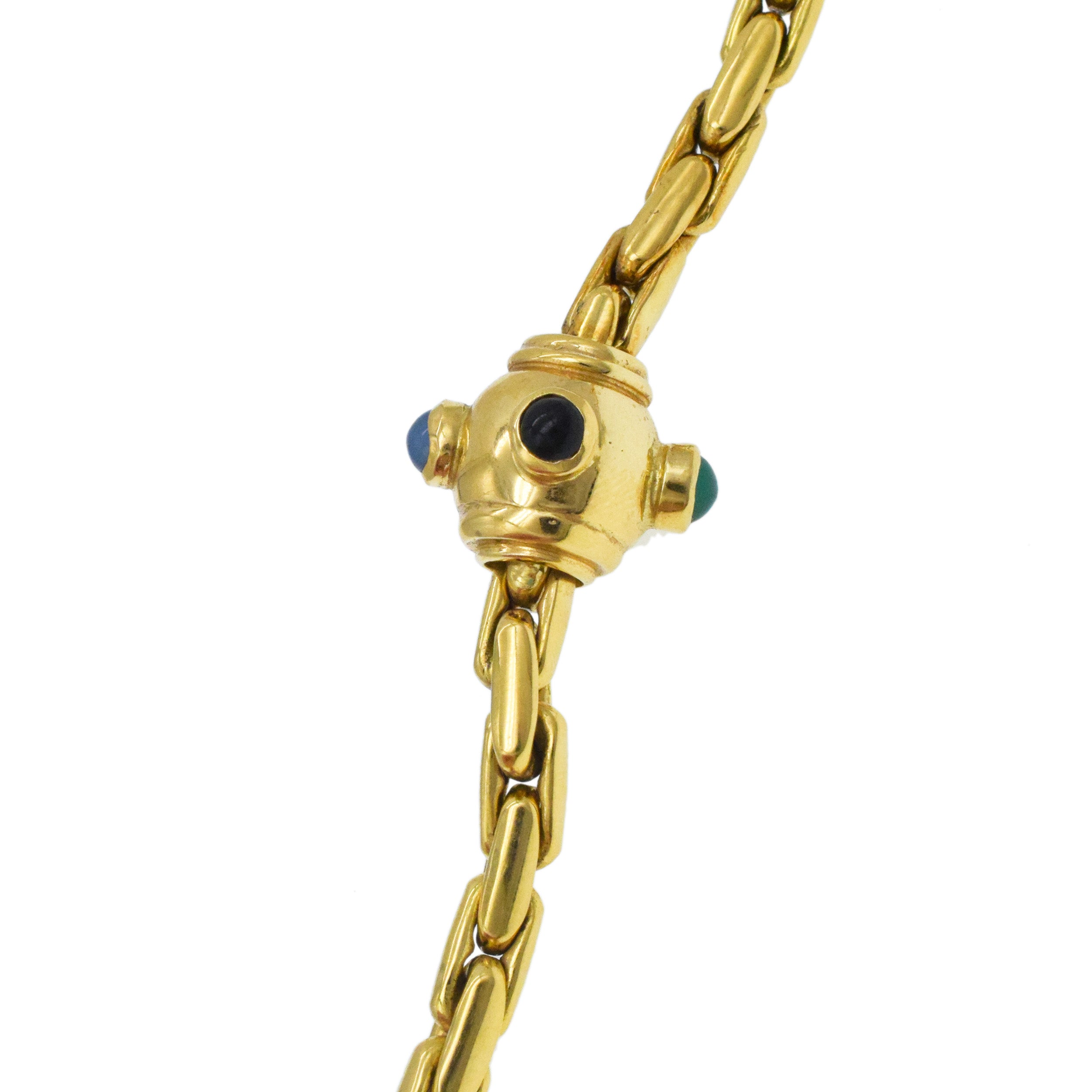 18k Yellow Gold And Gemstone Long Chain Necklace