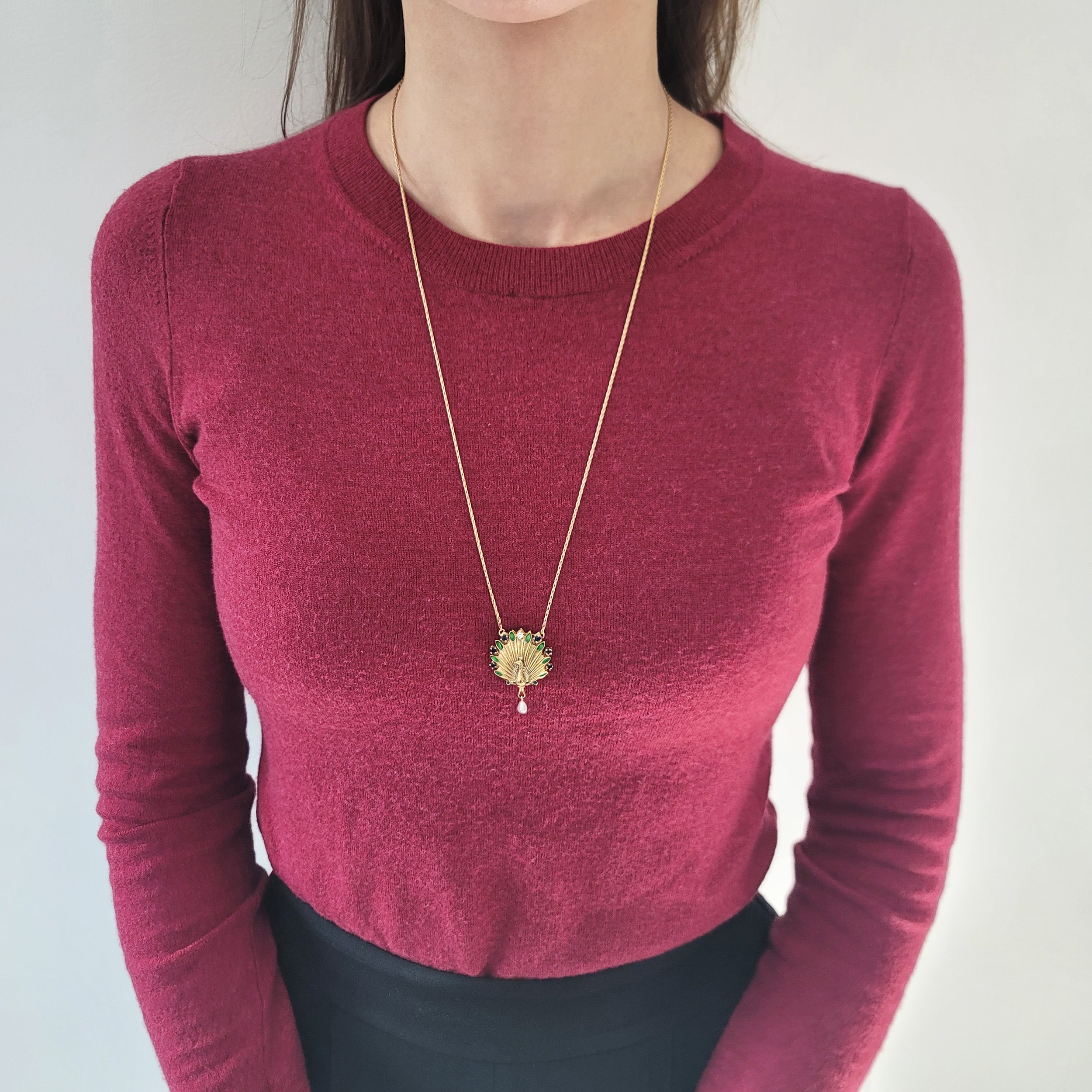 Faberge - Igor Carl Faberge Gem Set And Enamel Peacock Pendant Watch Necklace In 14k Yellow Gold