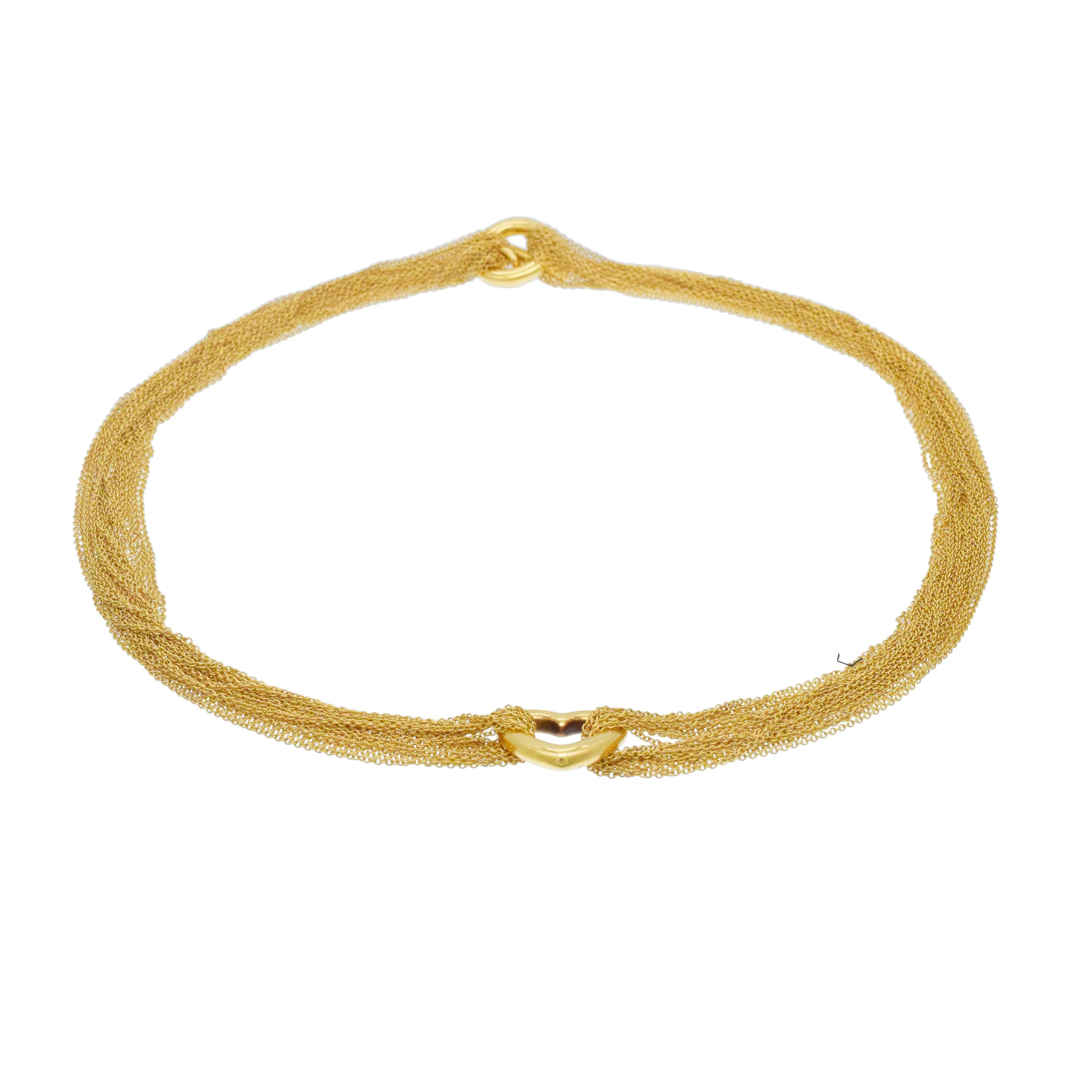 Tiffany & Co. Multi Strand Chain Heart Necklace And Bracelet Set In 18k Yellow Gold