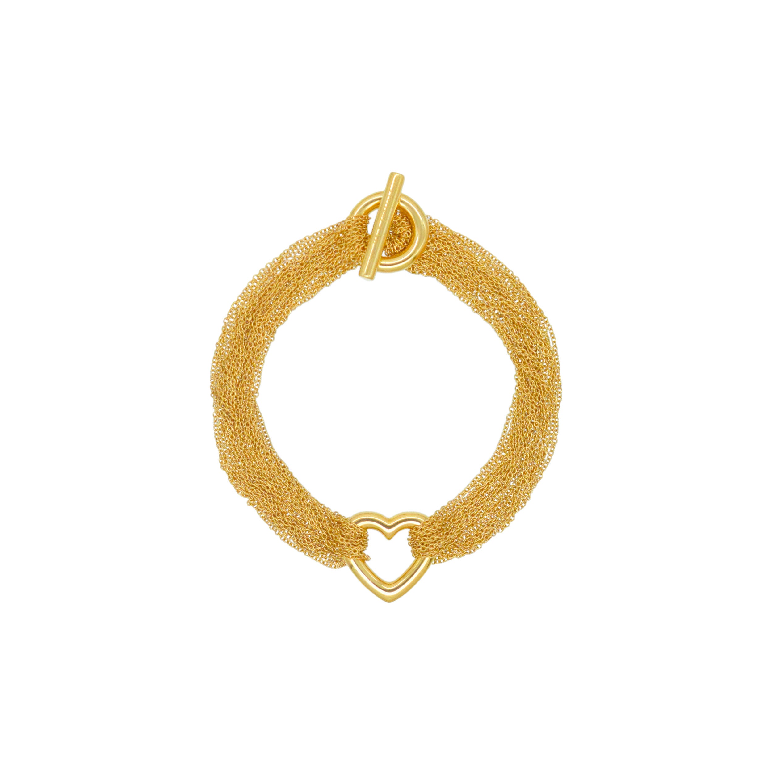 Tiffany & Co. Multi Strand Chain Heart Necklace And Bracelet Set In 18k Yellow Gold