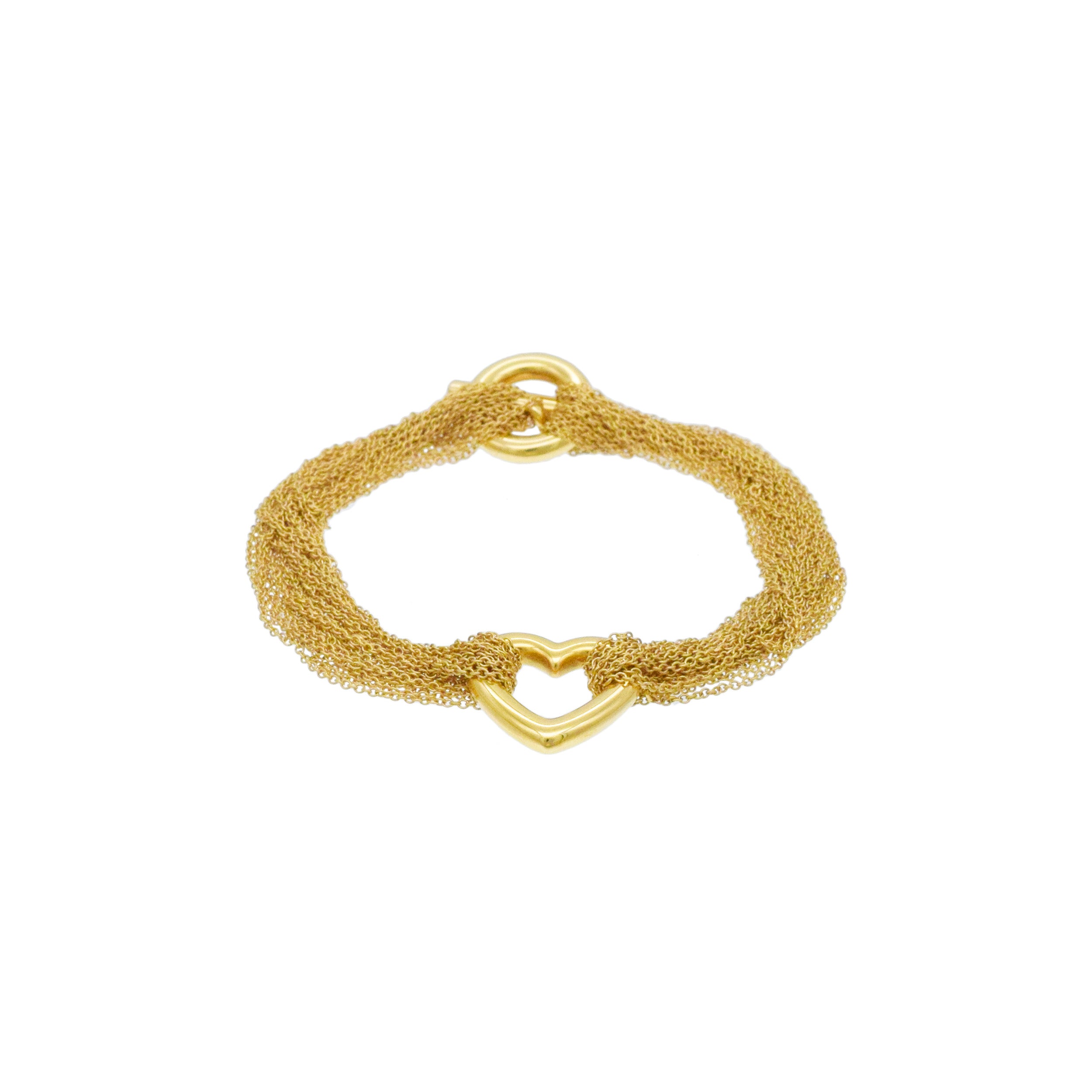 Tiffany & Co. Multi Strand Chain Heart Necklace And Bracelet Set In 18k Yellow Gold