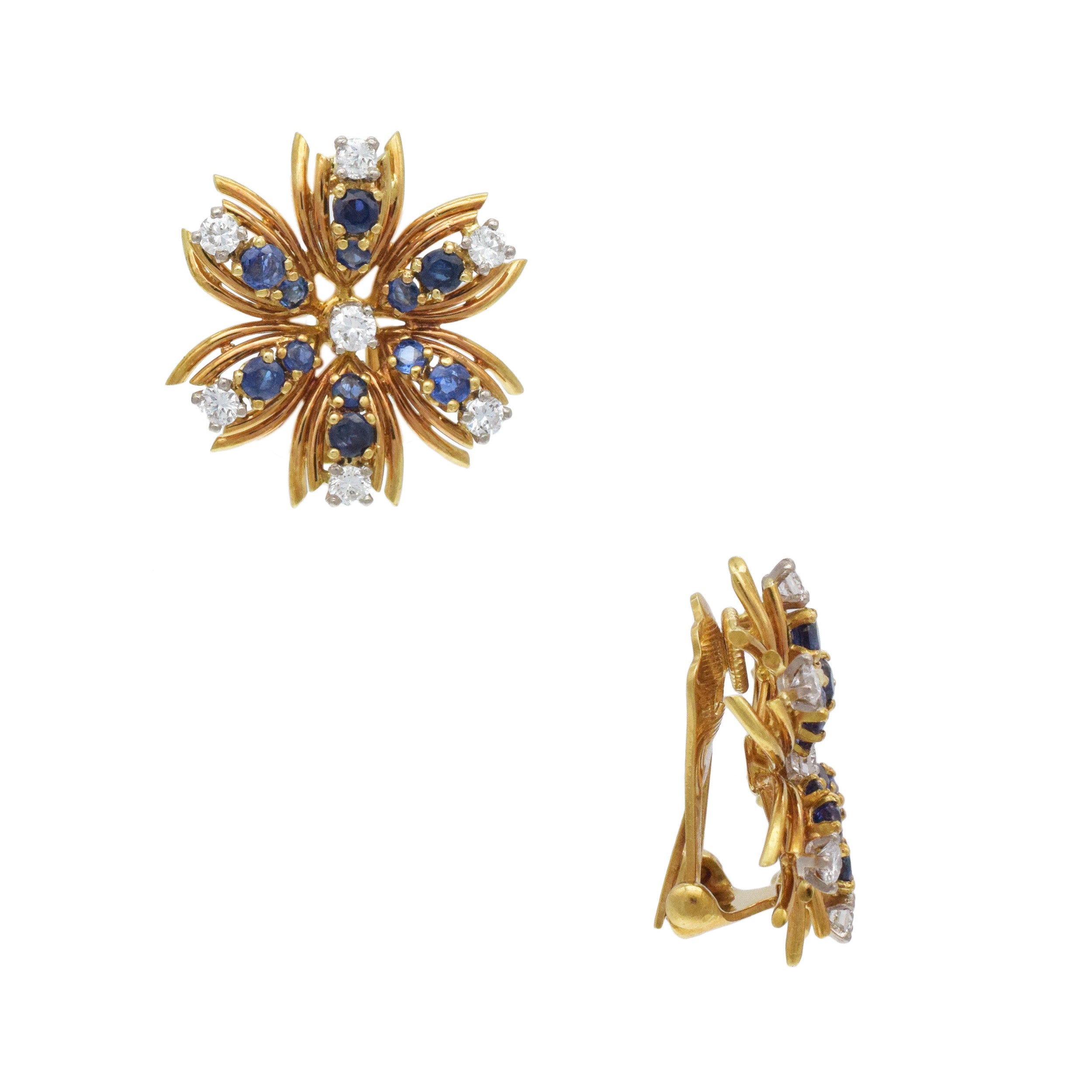 Van Cleef & Arpels Sapphire & Diamond Nature Inspired Earring & Necklace Suite In 18k Yellow Gold