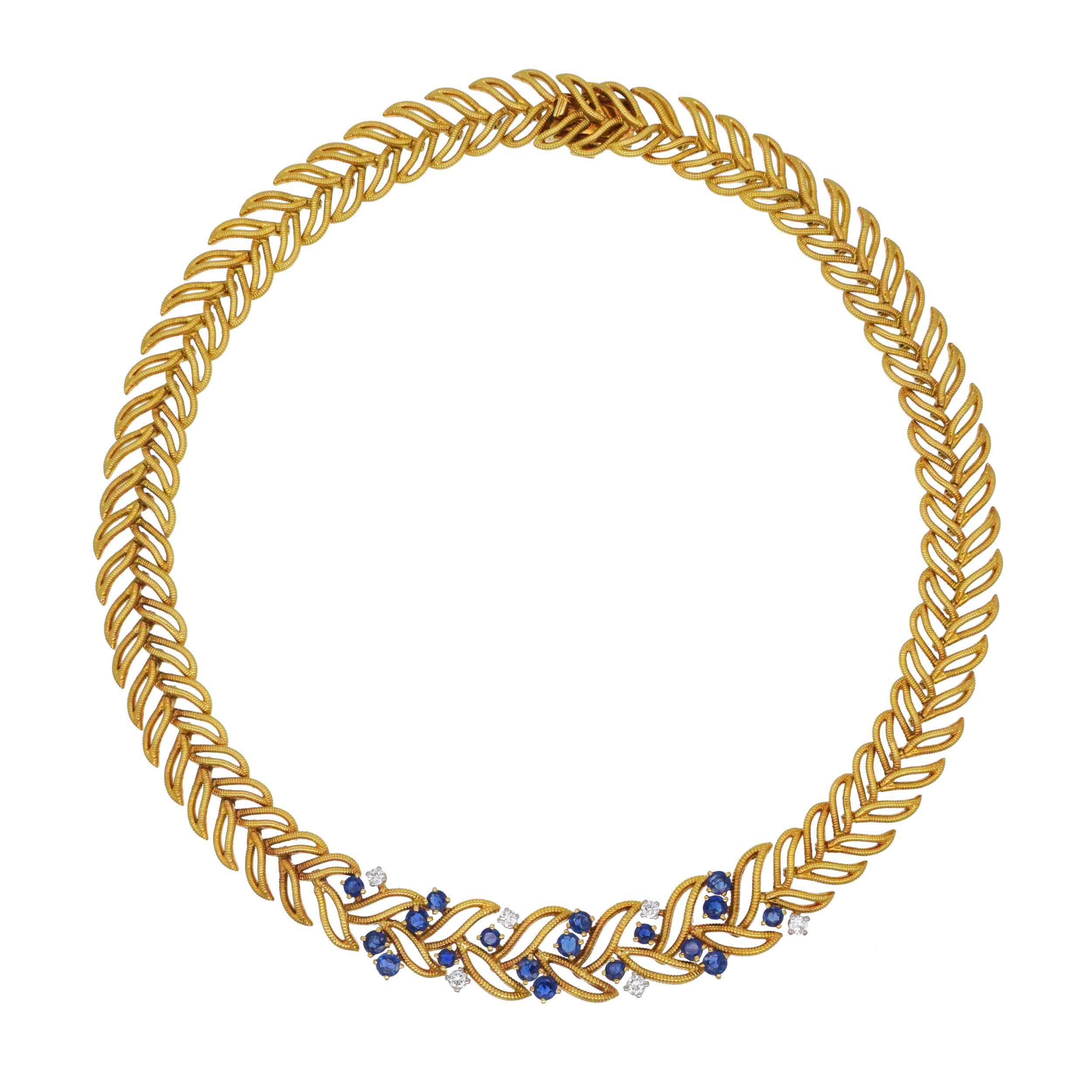 Van Cleef & Arpels Sapphire & Diamond Nature Inspired Earring & Necklace Suite In 18k Yellow Gold