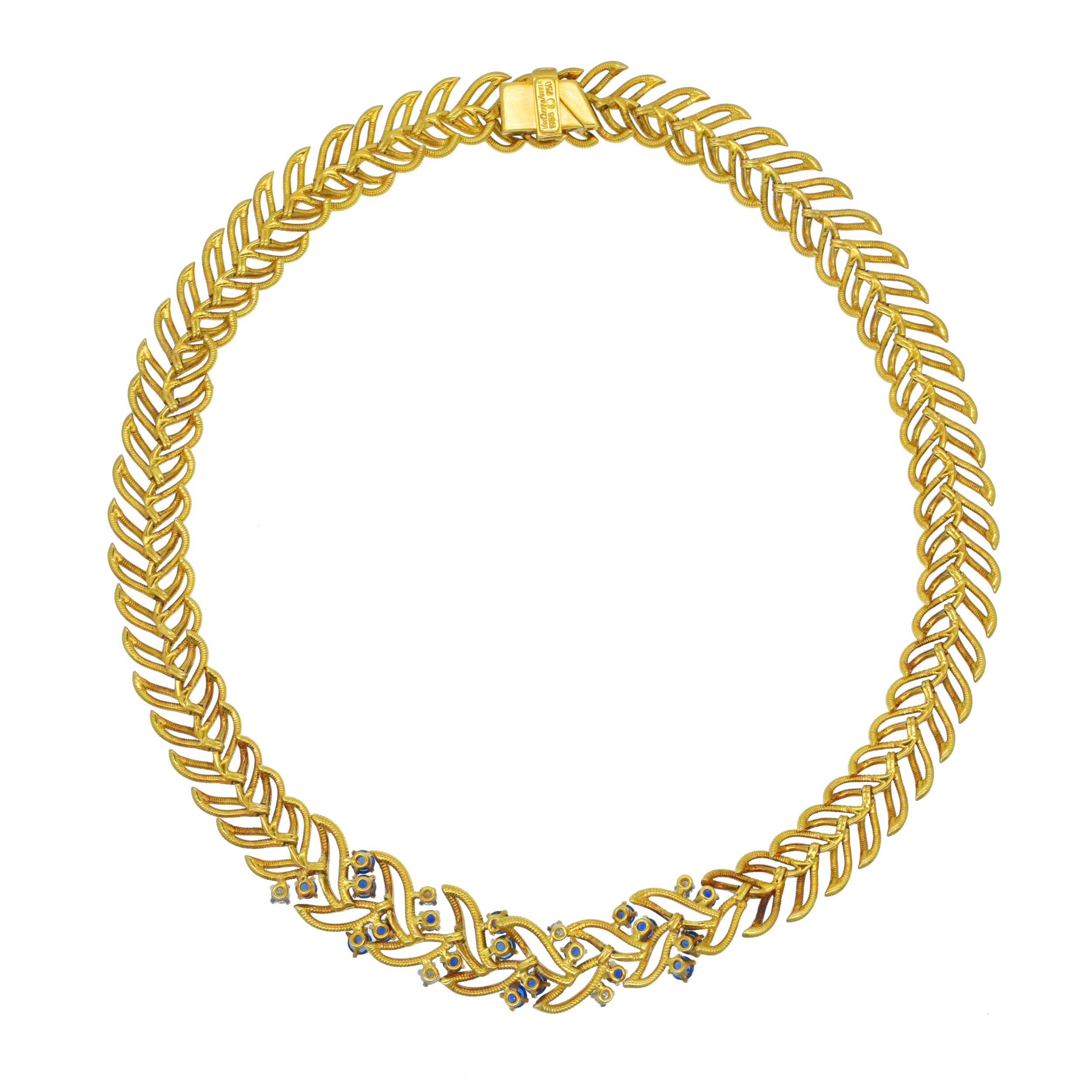 Van Cleef & Arpels Sapphire & Diamond Nature Inspired Earring & Necklace Suite In 18k Yellow Gold