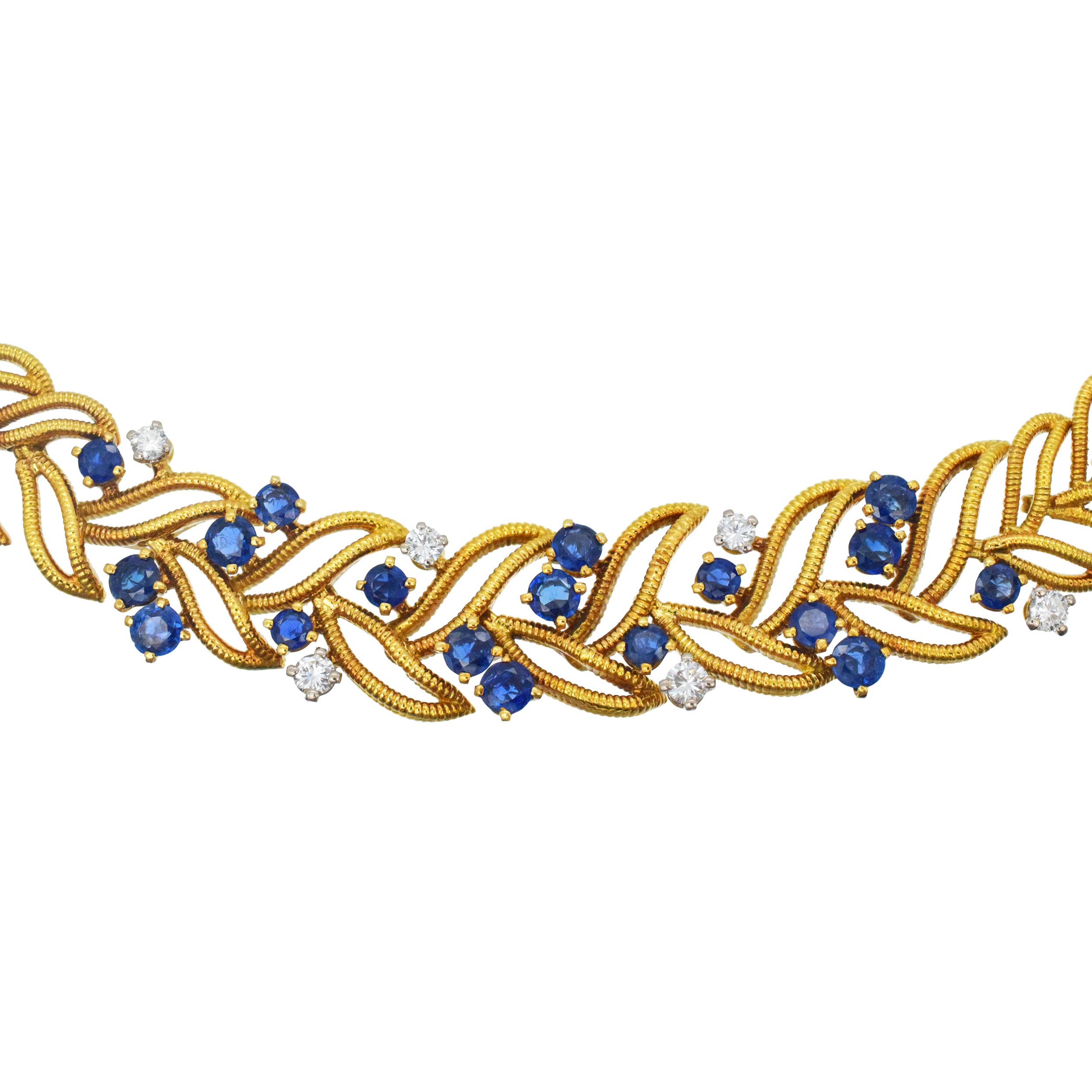 Van Cleef & Arpels Sapphire & Diamond Nature Inspired Earring & Necklace Suite In 18k Yellow Gold