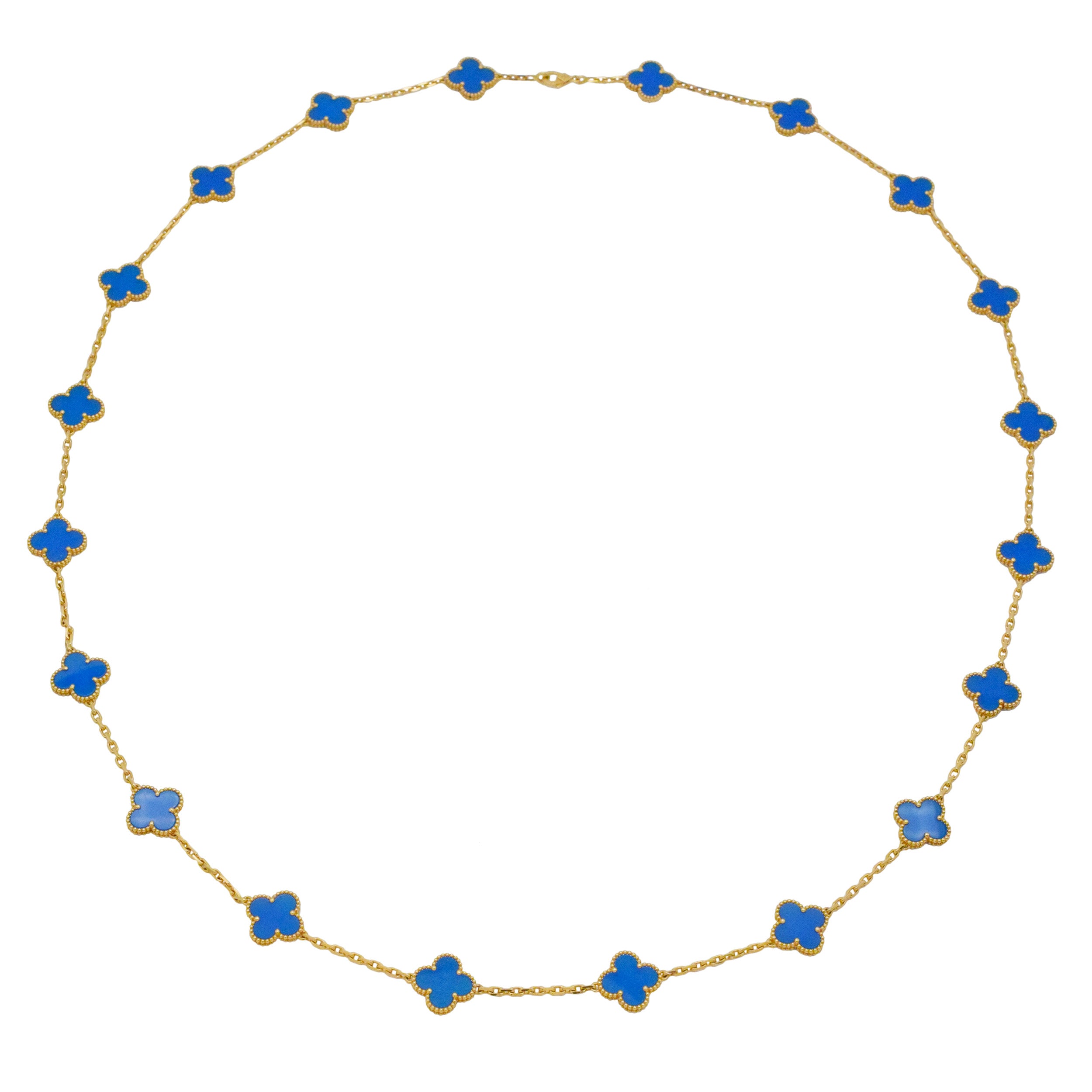 Van Cleef & Arpels Agate 20-Motif Vintage Alhambra Necklace In 18k Yellow Gold
