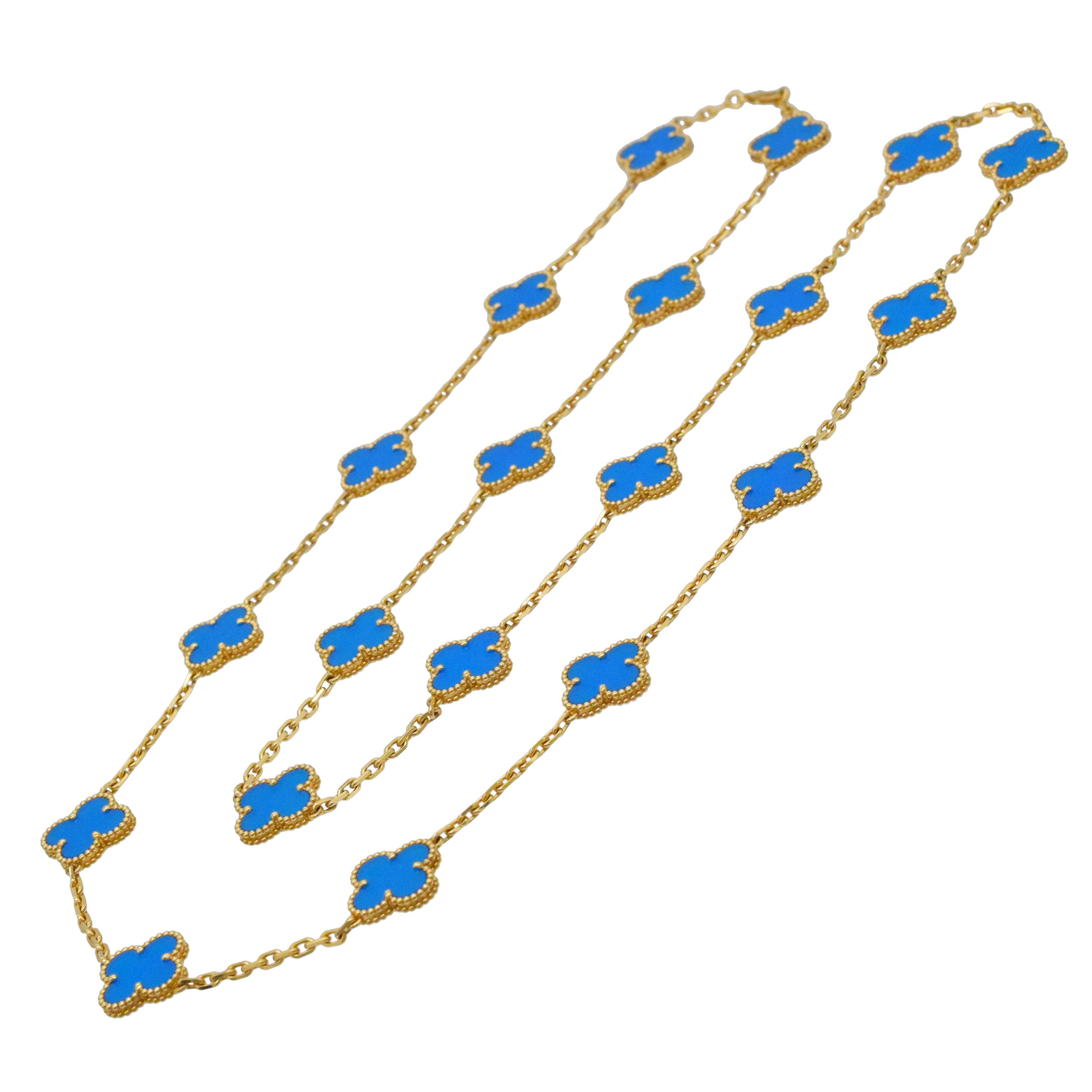 Van Cleef & Arpels Agate 20-Motif Vintage Alhambra Necklace In 18k Yellow Gold
