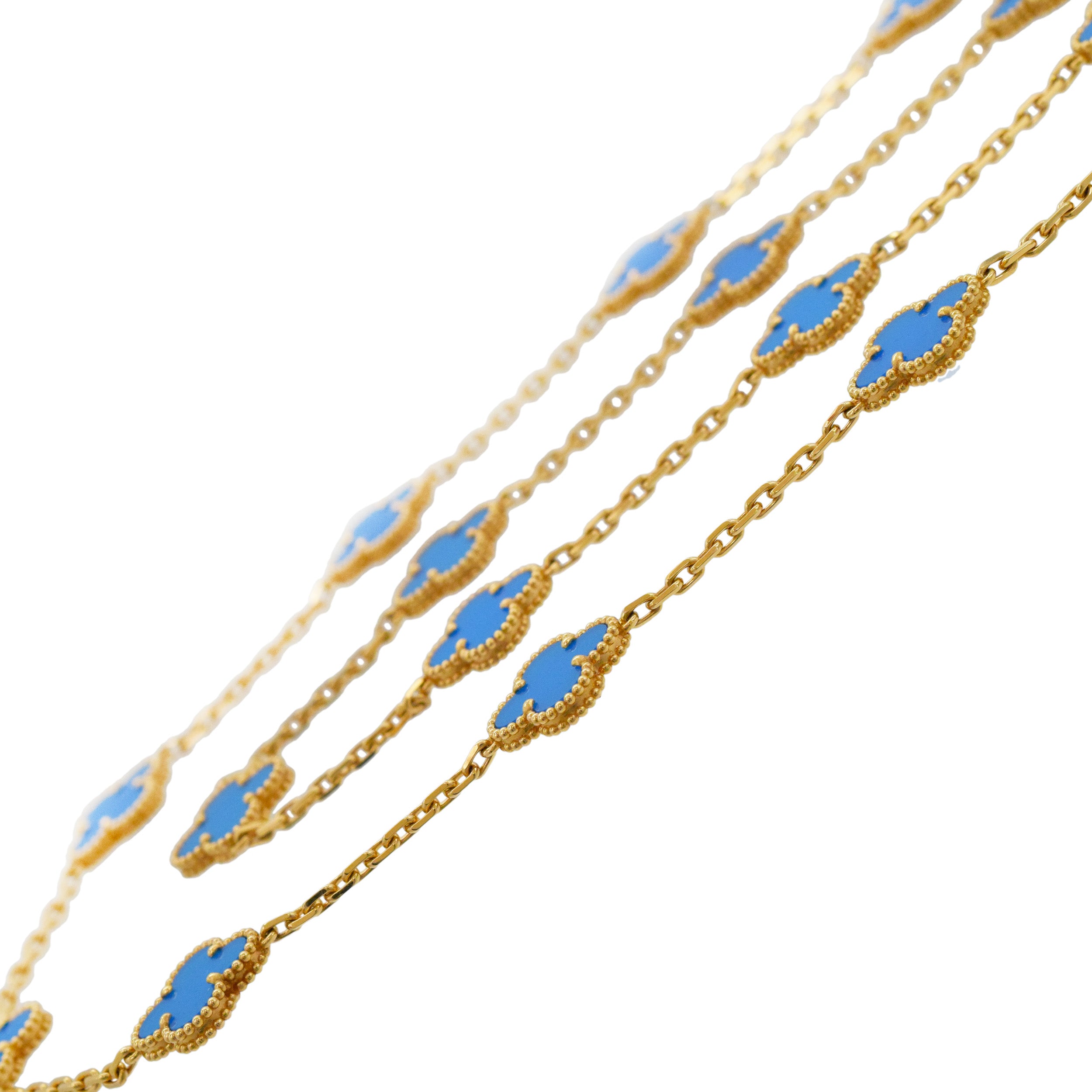 Van Cleef & Arpels Agate 20-Motif Vintage Alhambra Necklace In 18k Yellow Gold