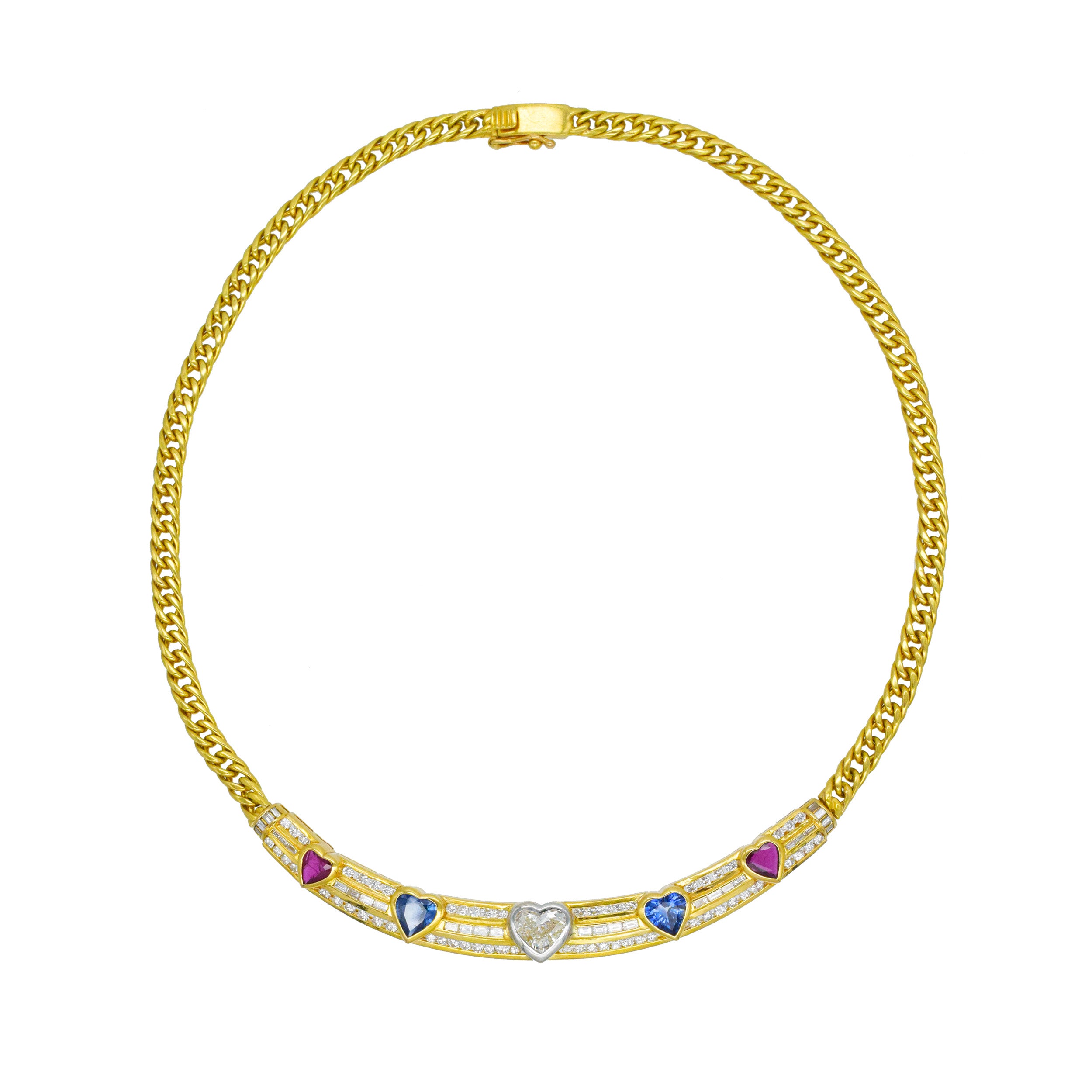 Diamond And Gemstone Necklace In 18k Yellow Gold