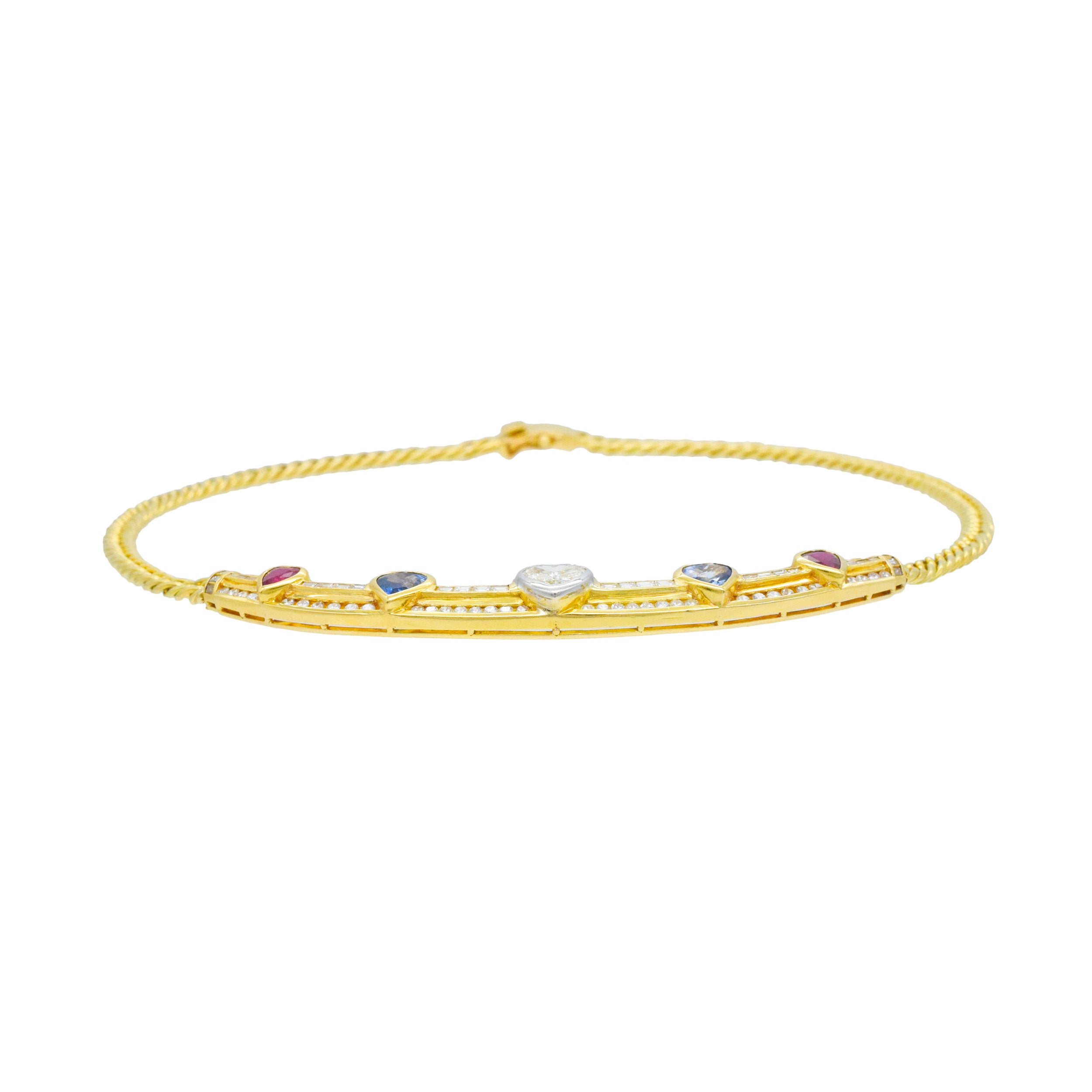 Diamond And Gemstone Necklace In 18k Yellow Gold