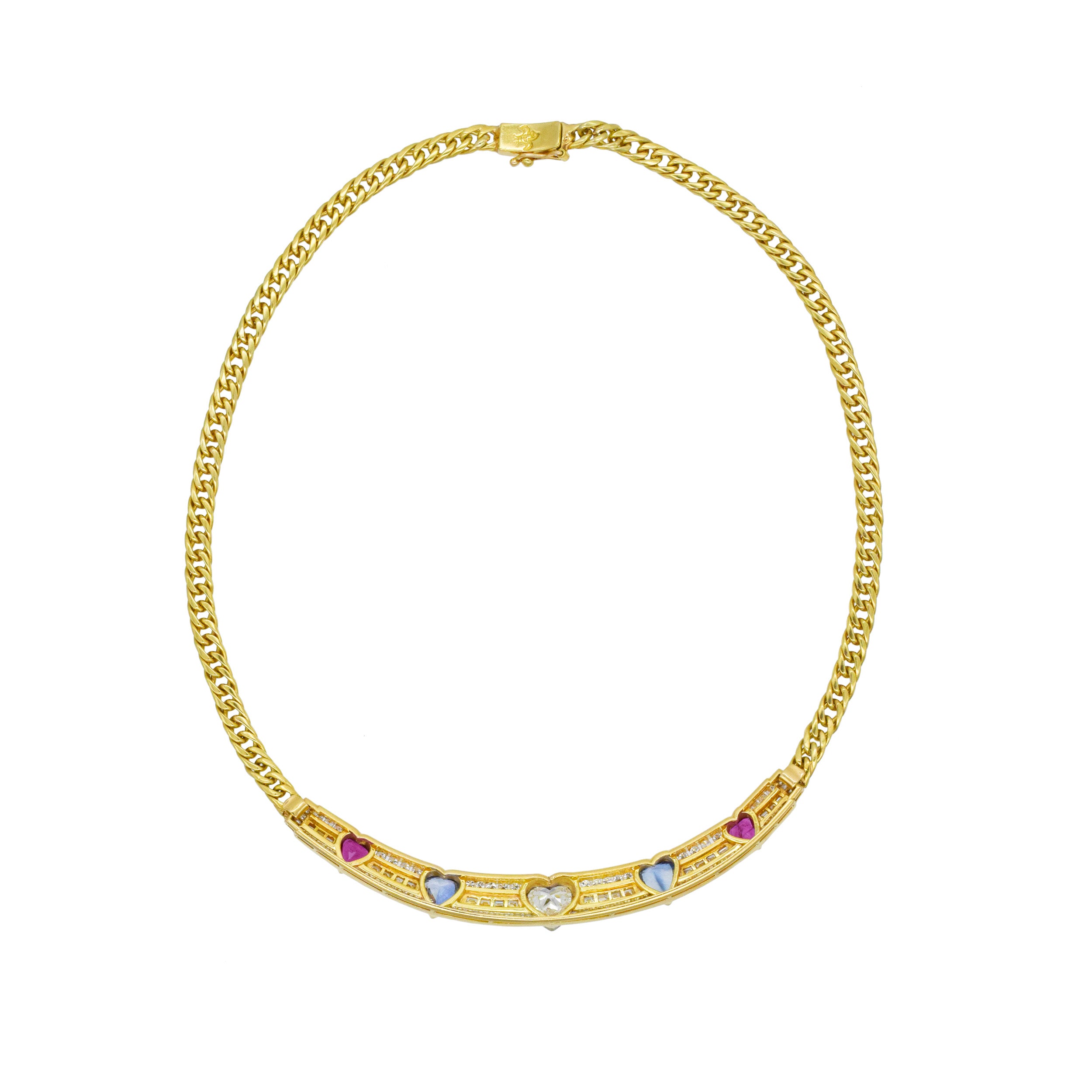 Diamond And Gemstone Necklace In 18k Yellow Gold