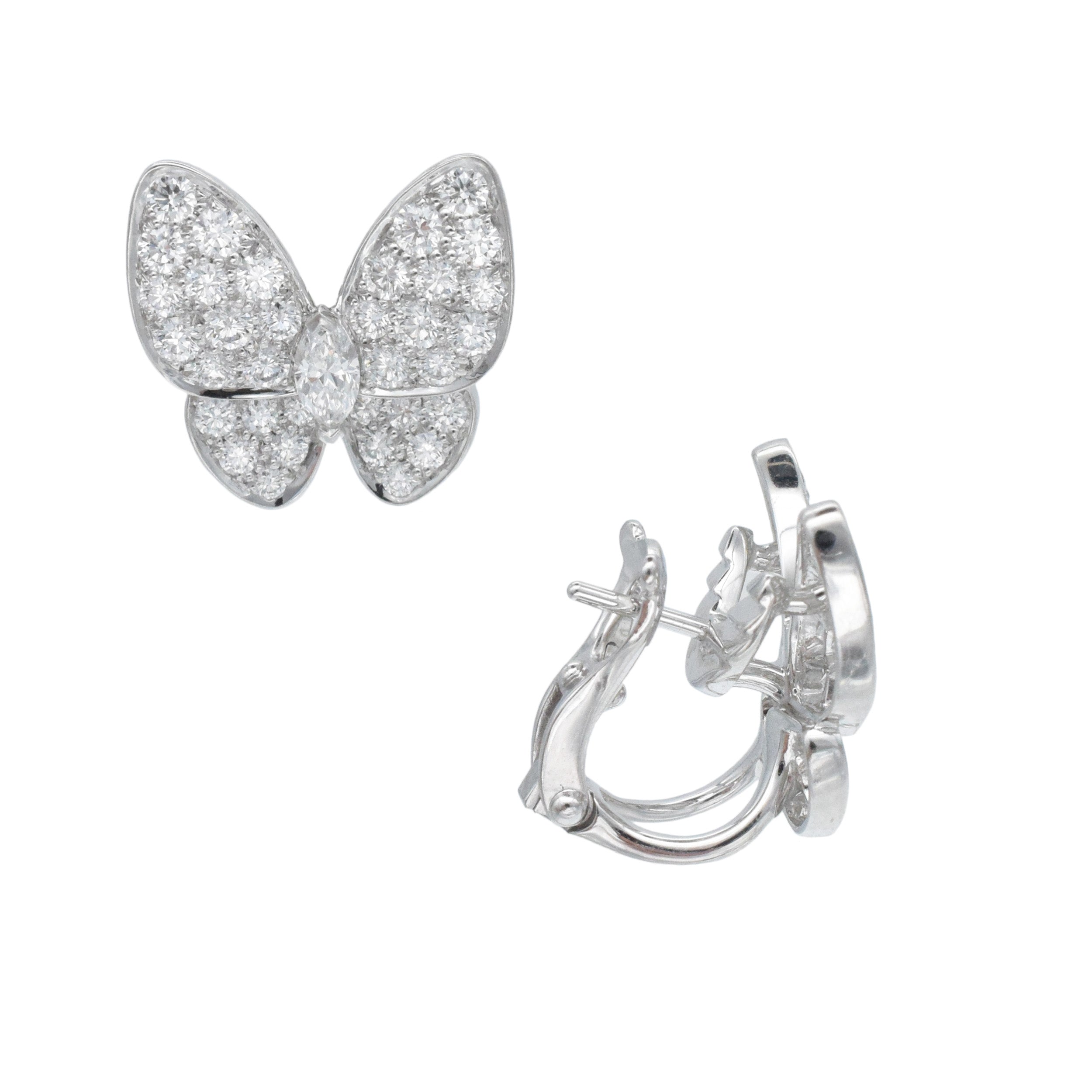 Van Cleef & Arpels Two Butterfly Diamond Earring And Necklace Set In 18k White Gold