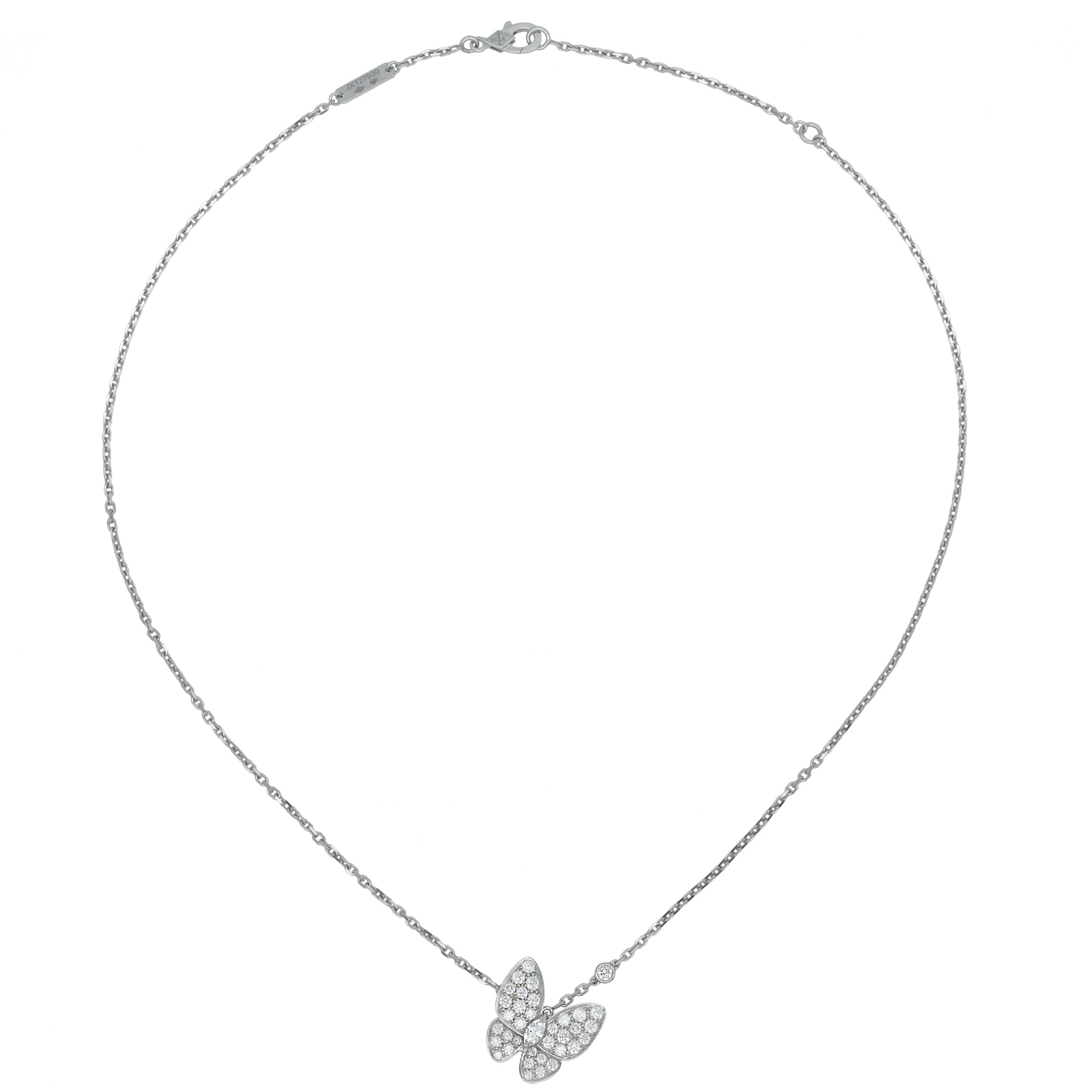 Van Cleef & Arpels Two Butterfly Diamond Earring And Necklace Set In 18k White Gold