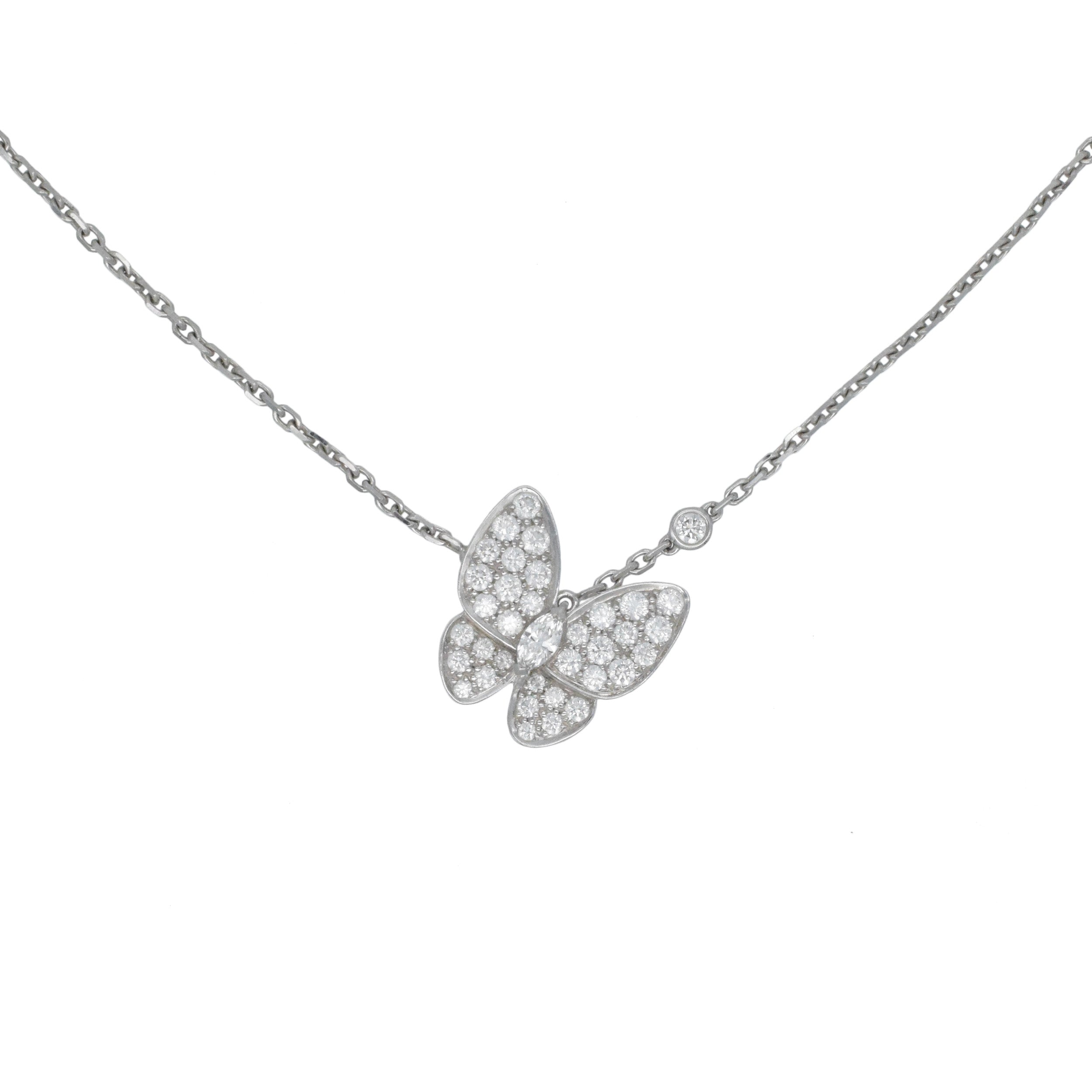 Van Cleef & Arpels Two Butterfly Diamond Earring And Necklace Set In 18k White Gold