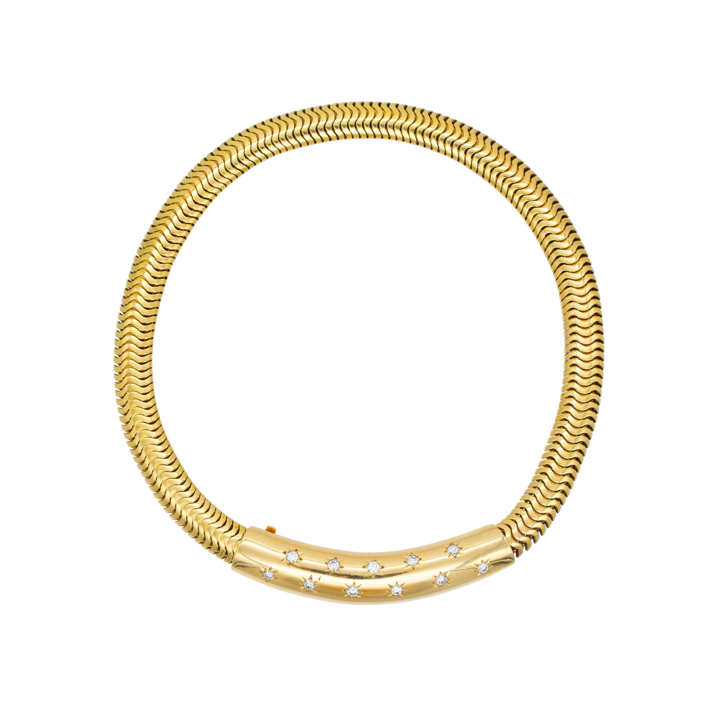 Retro diamond choker necklace in 14k yellow gold with adjustable length