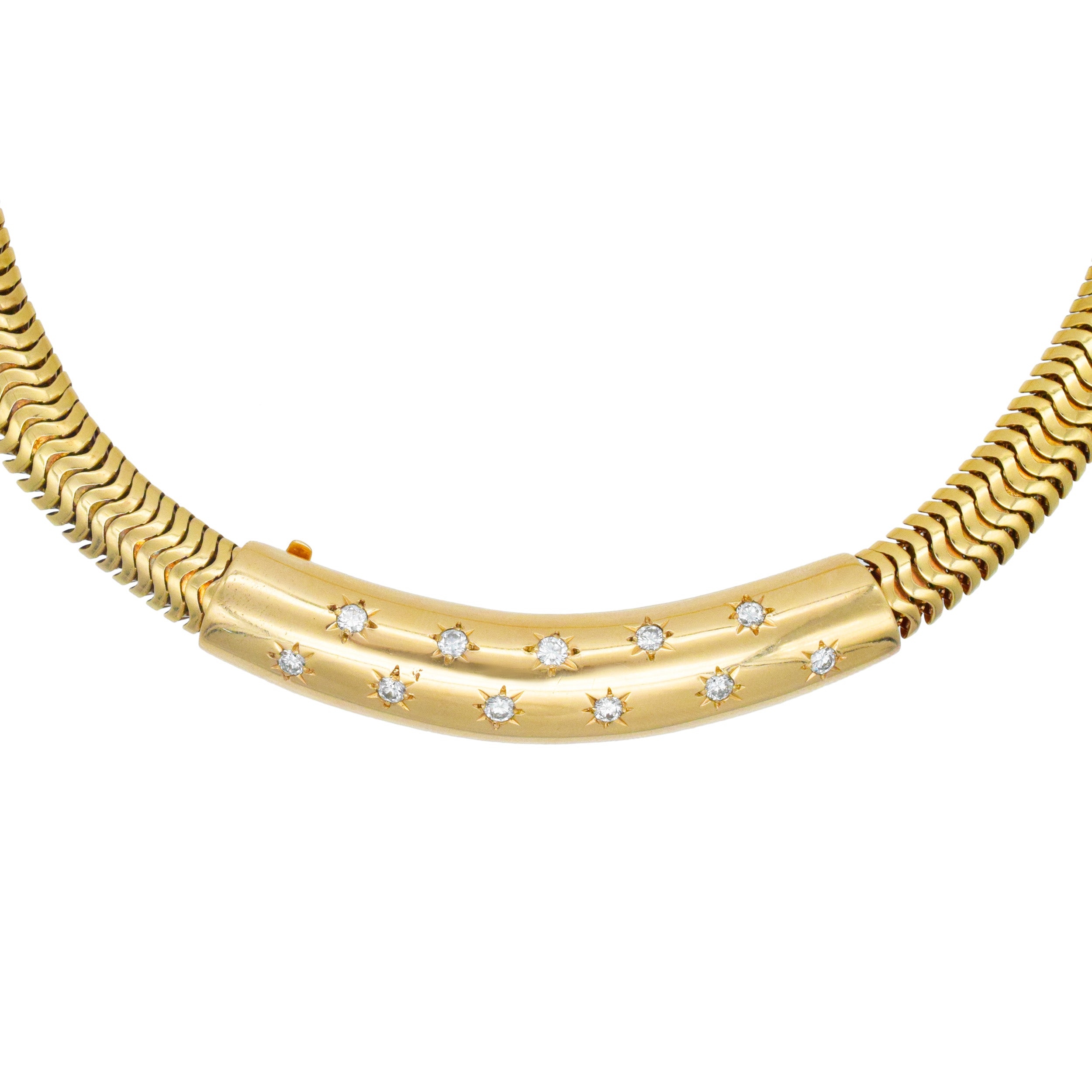 Retro diamond choker necklace in 14k yellow gold with adjustable length