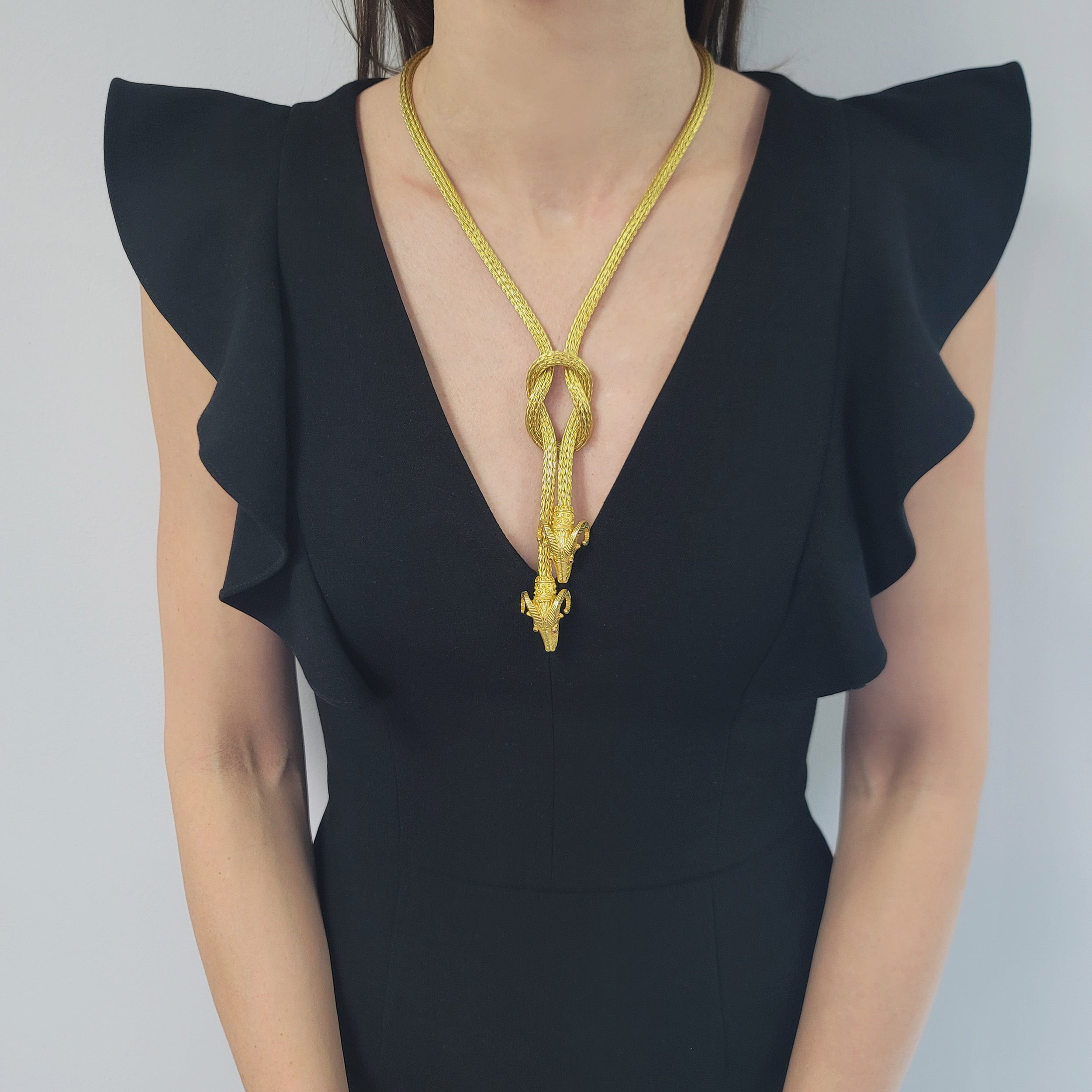 Ram Head Lariat Necklace In 18k Yellow Gold