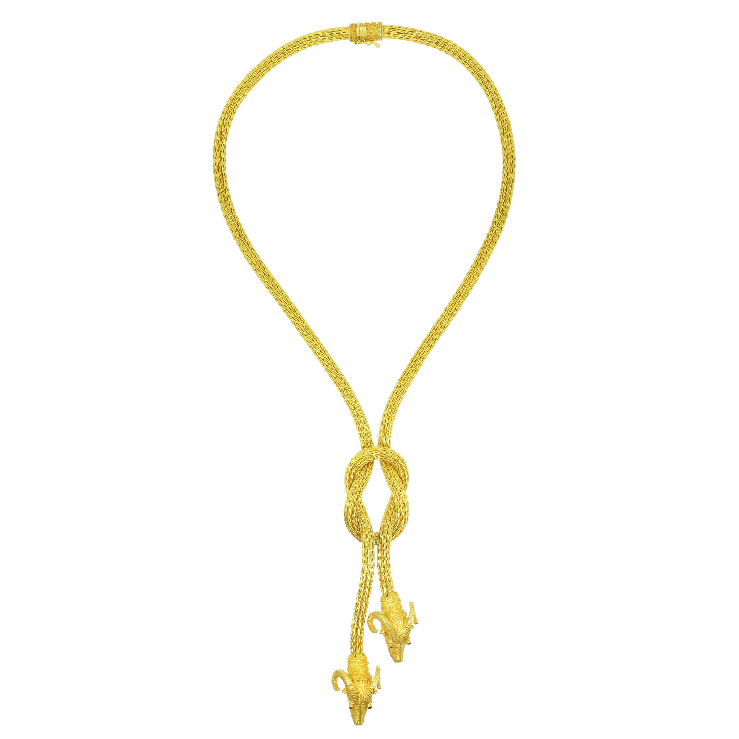 Ram Head Lariat Necklace In 18k Yellow Gold