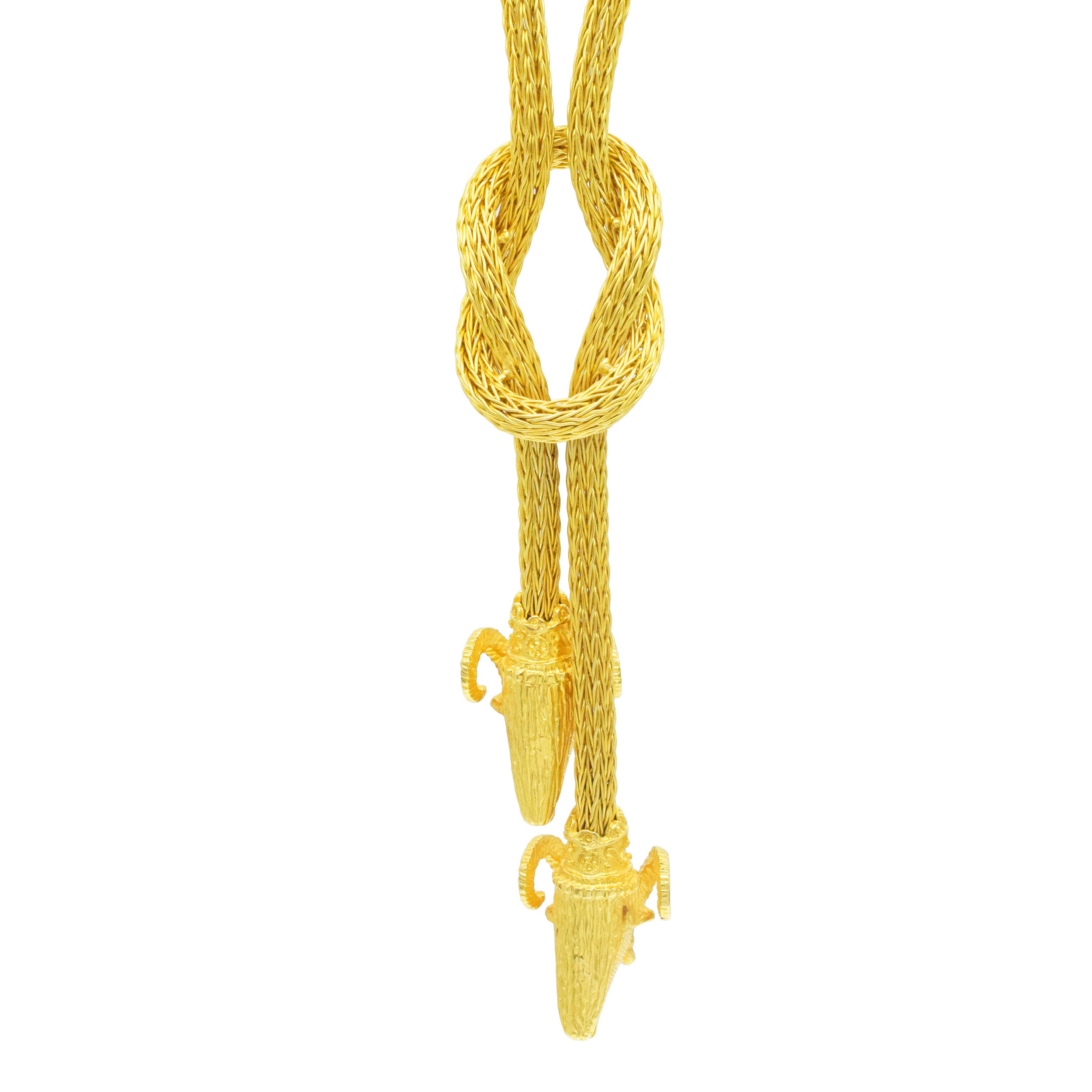 Ram Head Lariat Necklace In 18k Yellow Gold