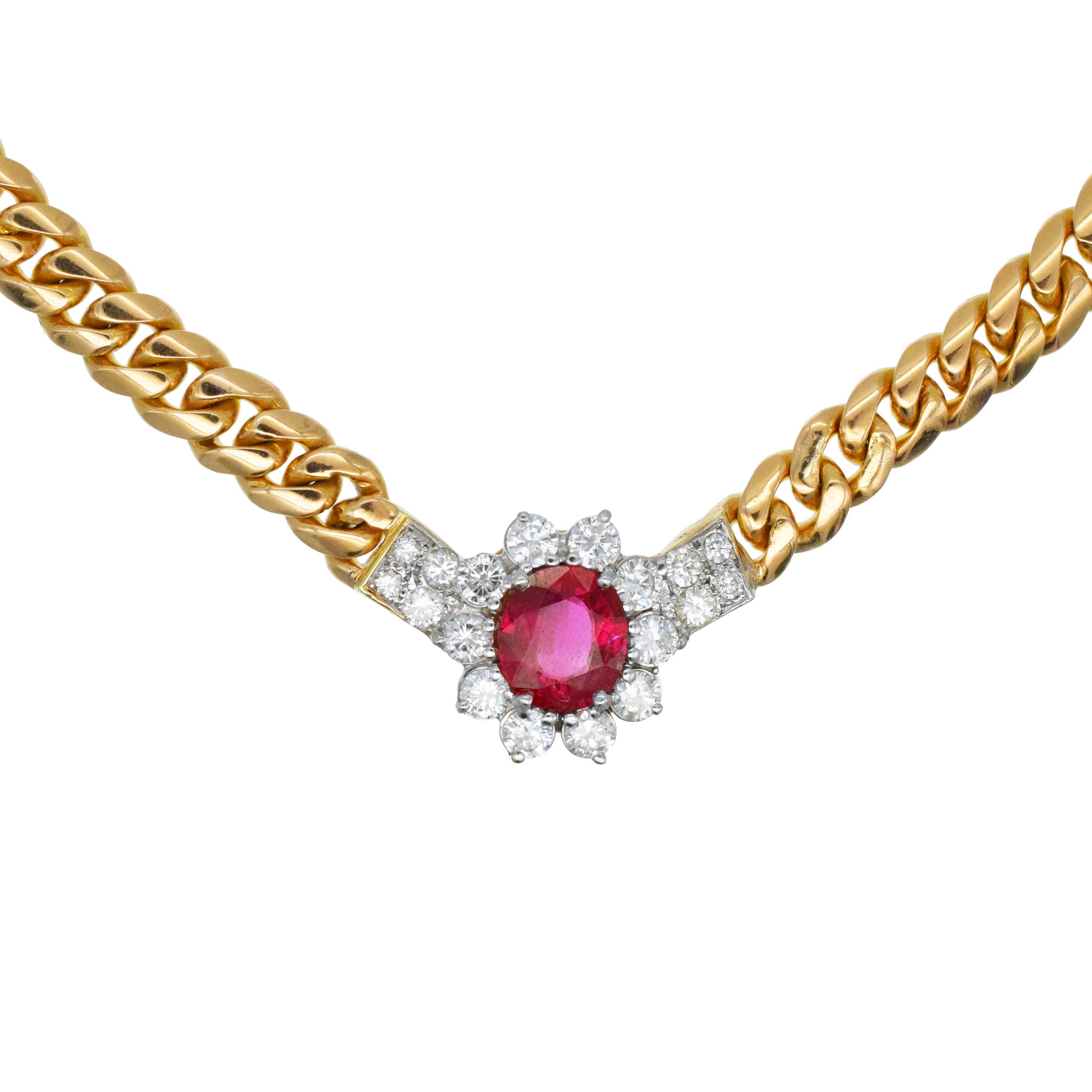 Diamond And Ruby Necklace In 18k Yellow Gold