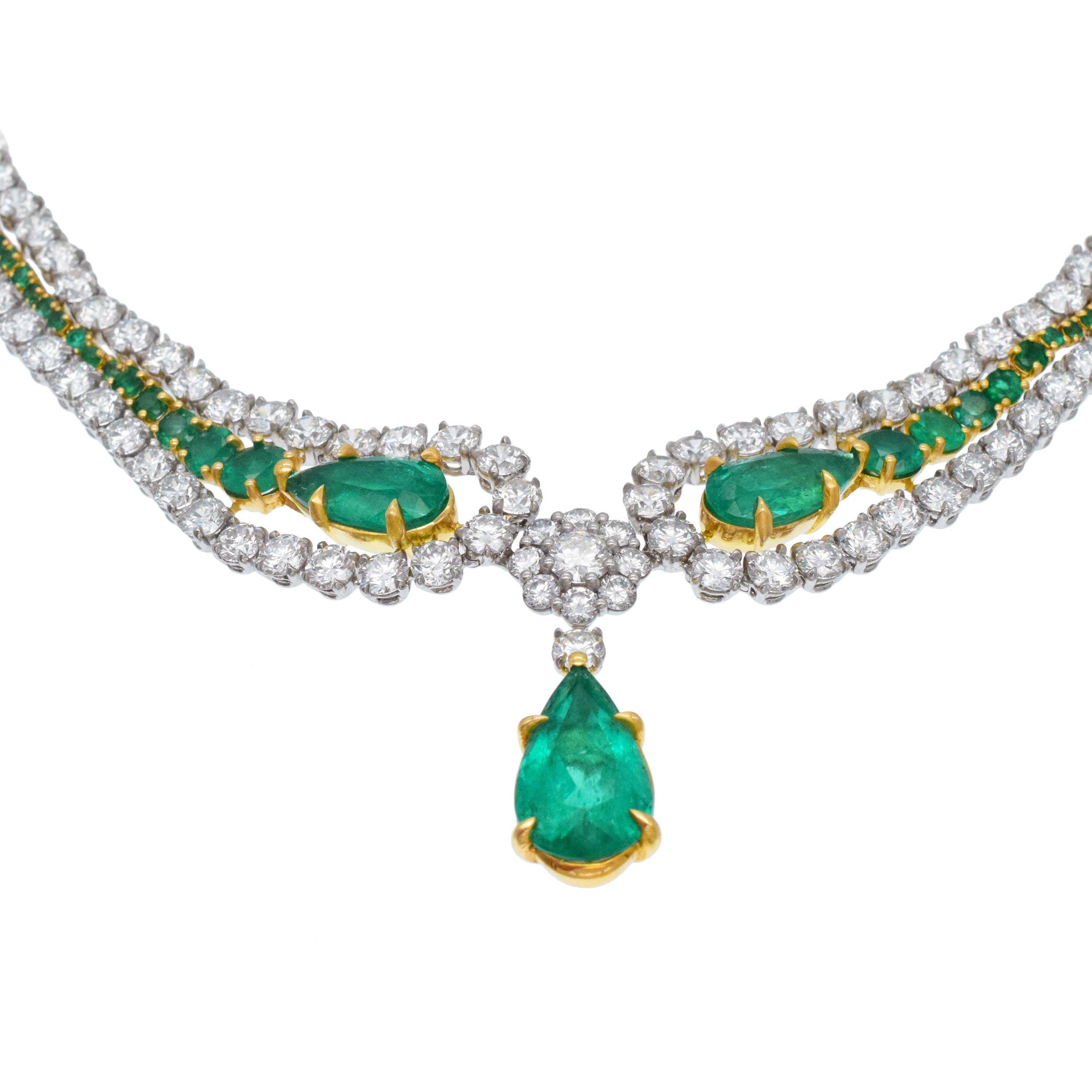 AGL Colombian Emerald And Diamond Statement Necklace In Platinum And 18k Yellow Gold
