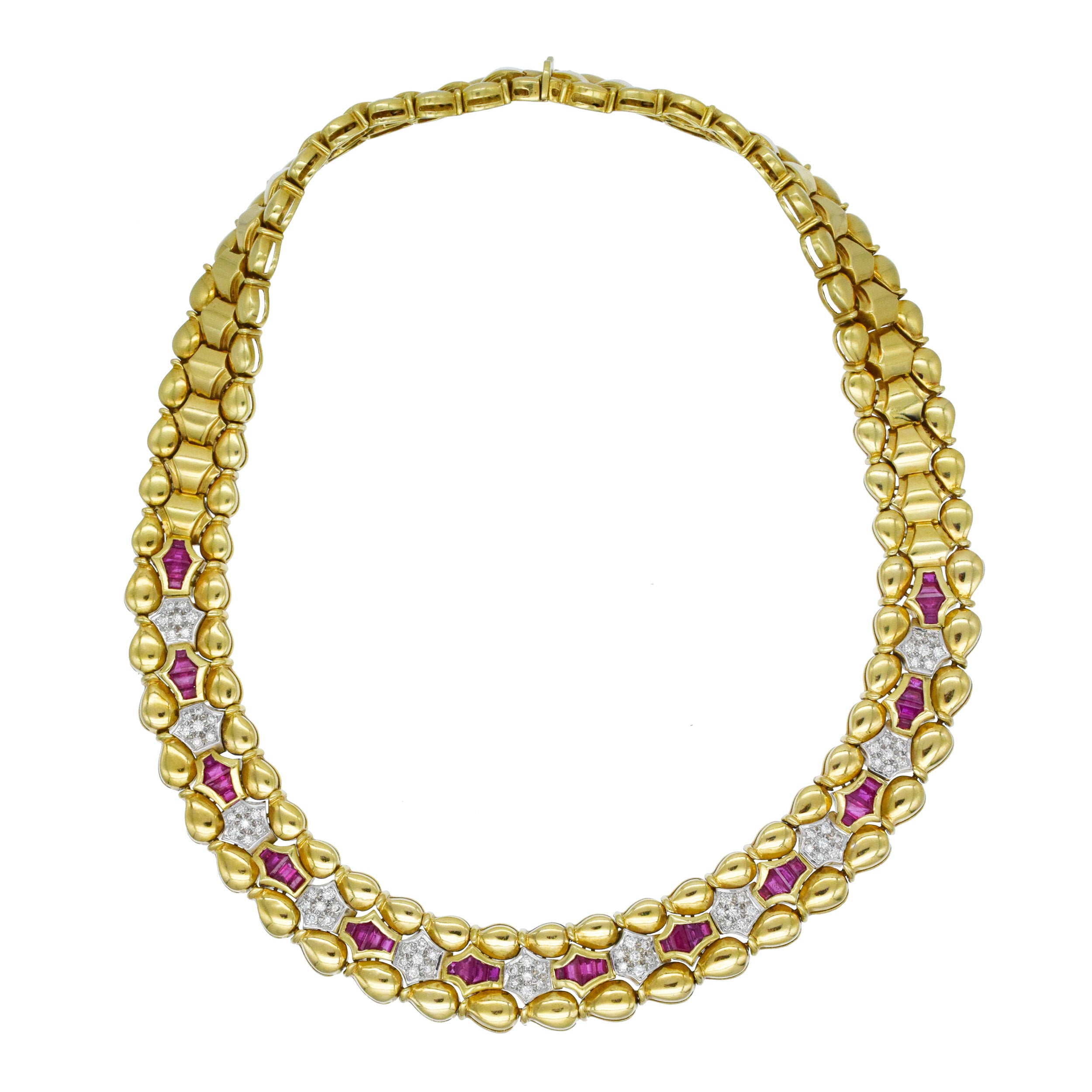 Ruby And Diamond Collar Necklace In 18k Yellow Gold