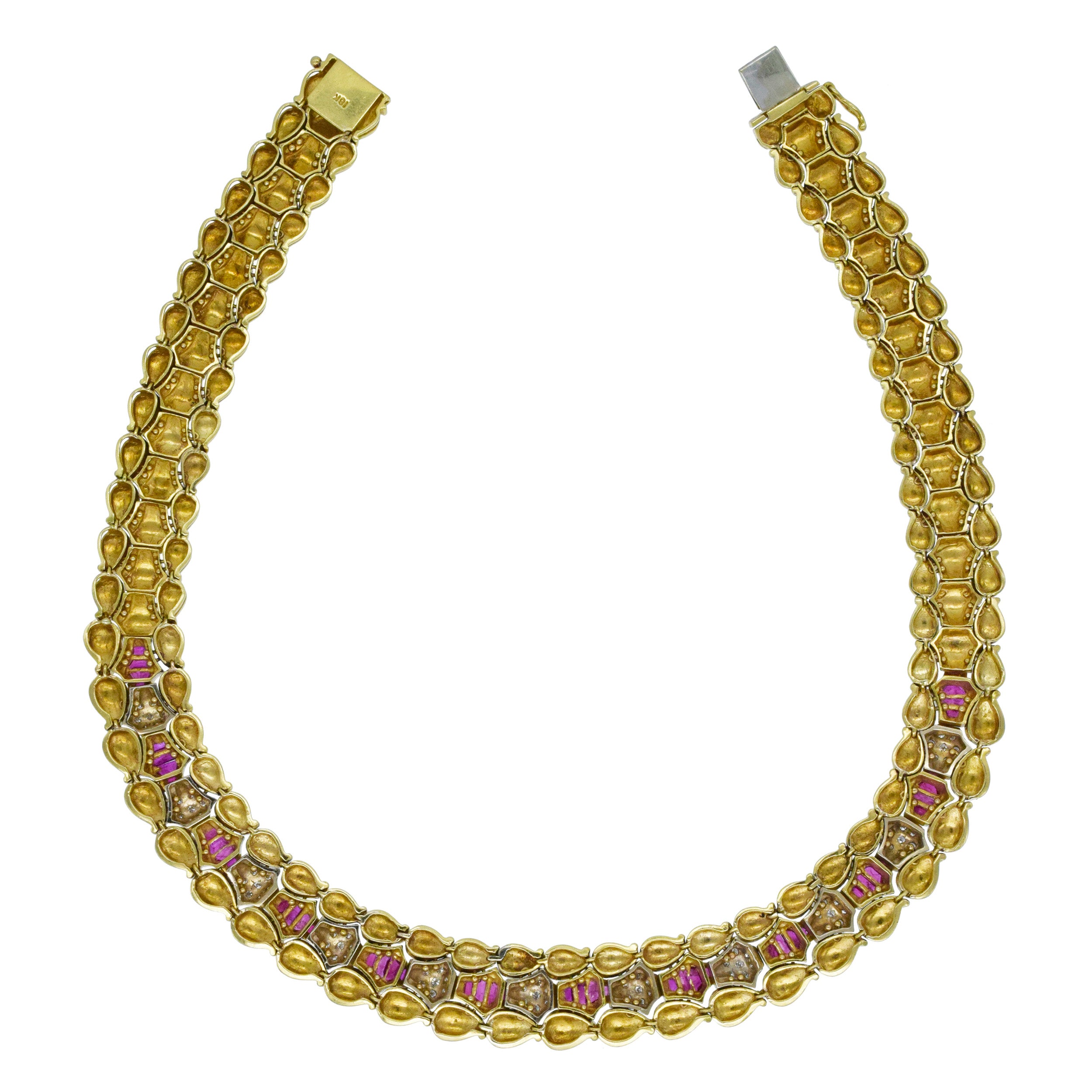 Ruby And Diamond Collar Necklace In 18k Yellow Gold