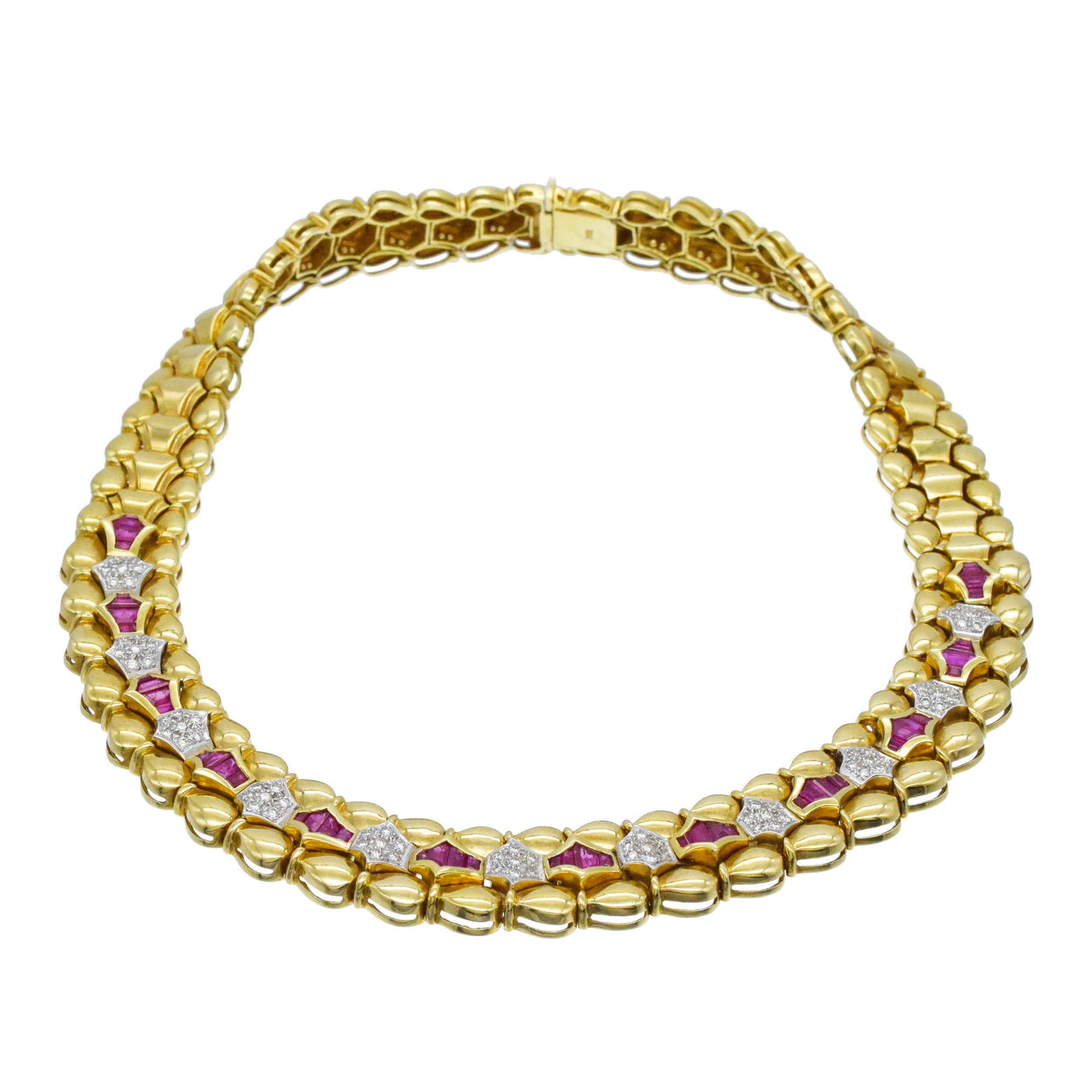 Ruby And Diamond Collar Necklace In 18k Yellow Gold