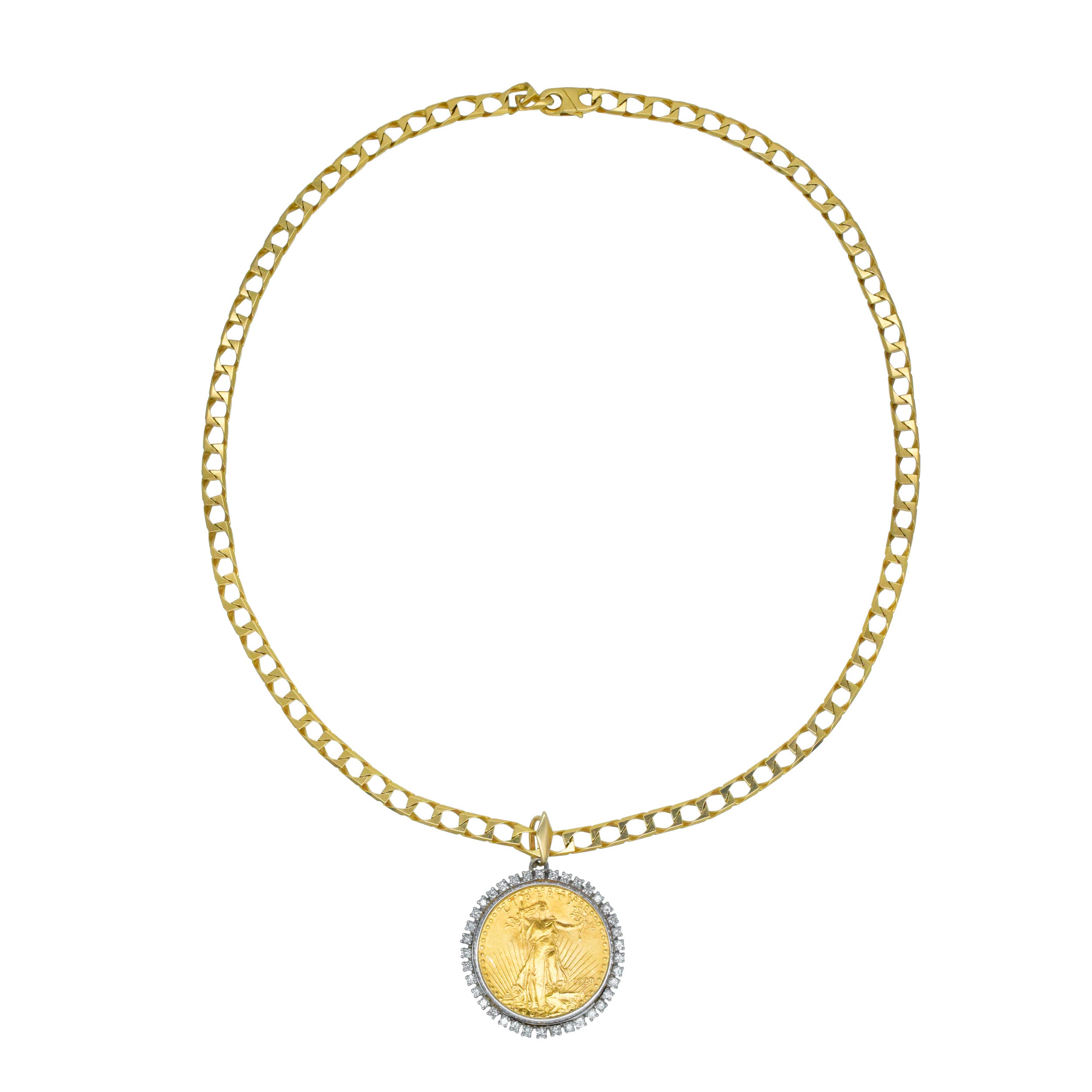 Diamond and $20 US Coin And Diamond Pendant With 18k Yellow Gold Chain