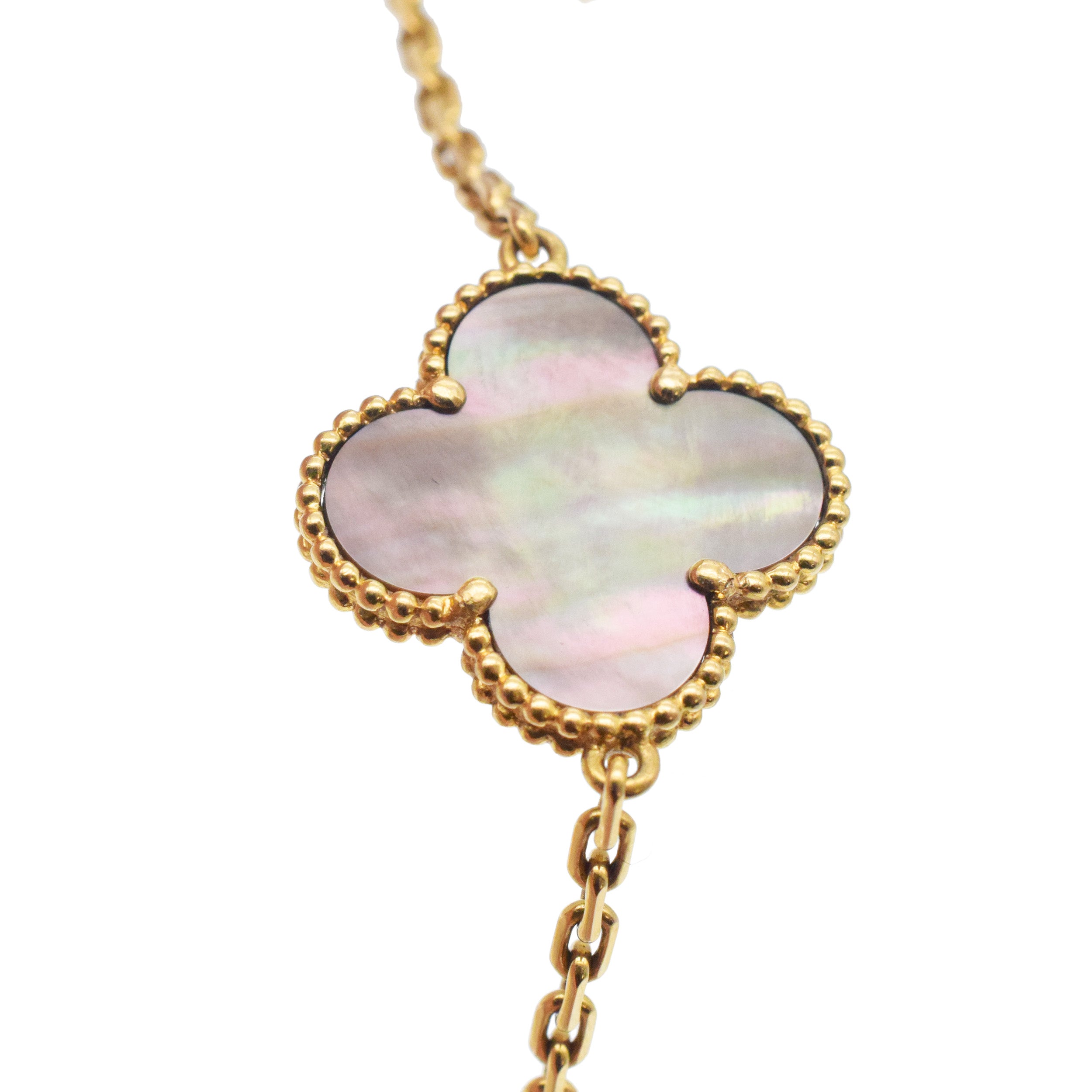 Van Cleef & Arpels Lucky Alhambra Multi Gemstone Long Chain Necklace In 18k Yellow Gold