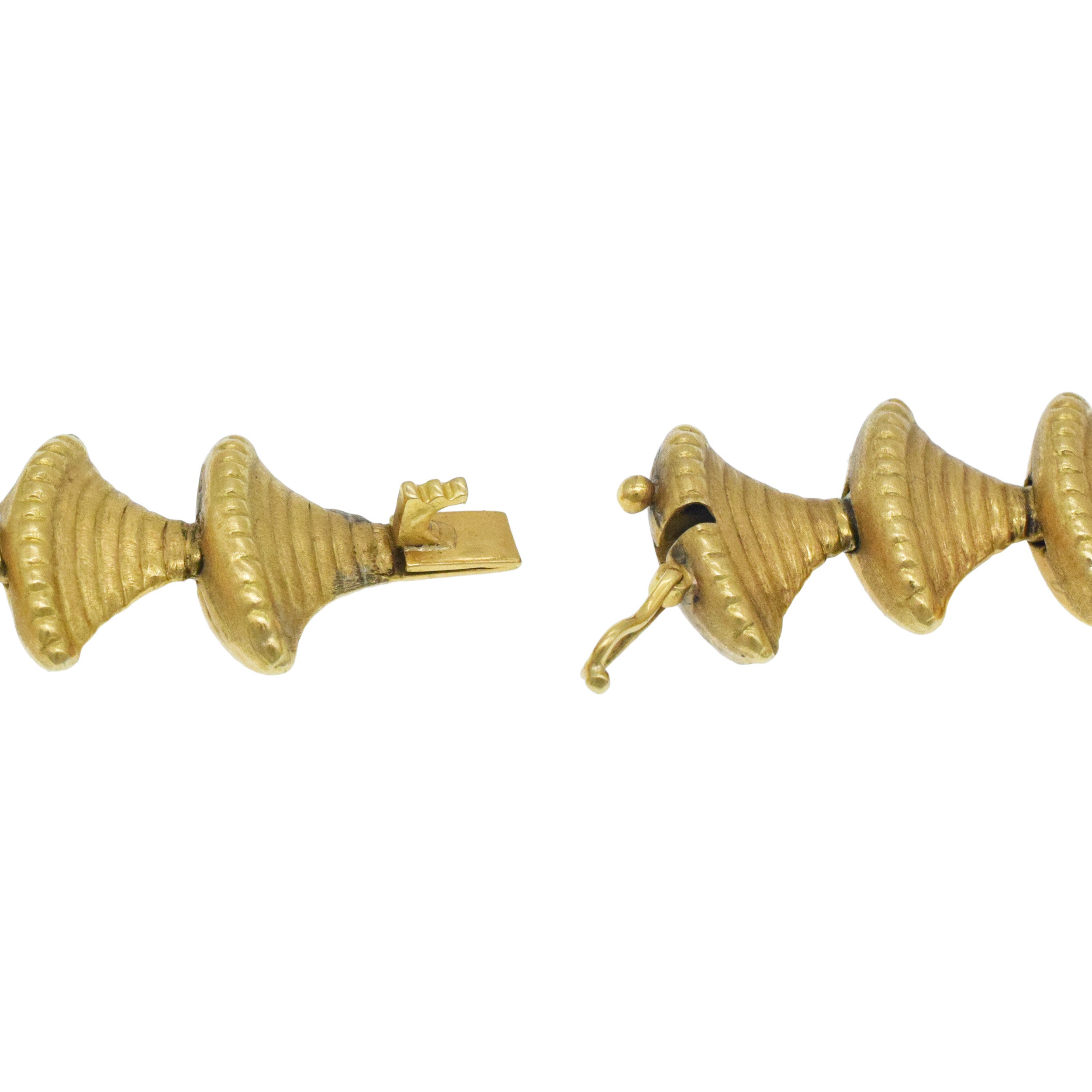 Double Sided 18k Yellow Gold Bell Link Long Necklace