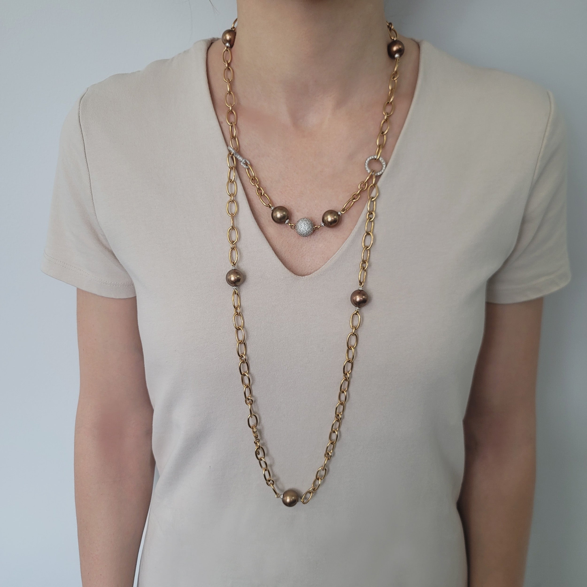 Crivelli Multi-Way pearl and diamond multi - way necklace / waist chain in 18k rose gold