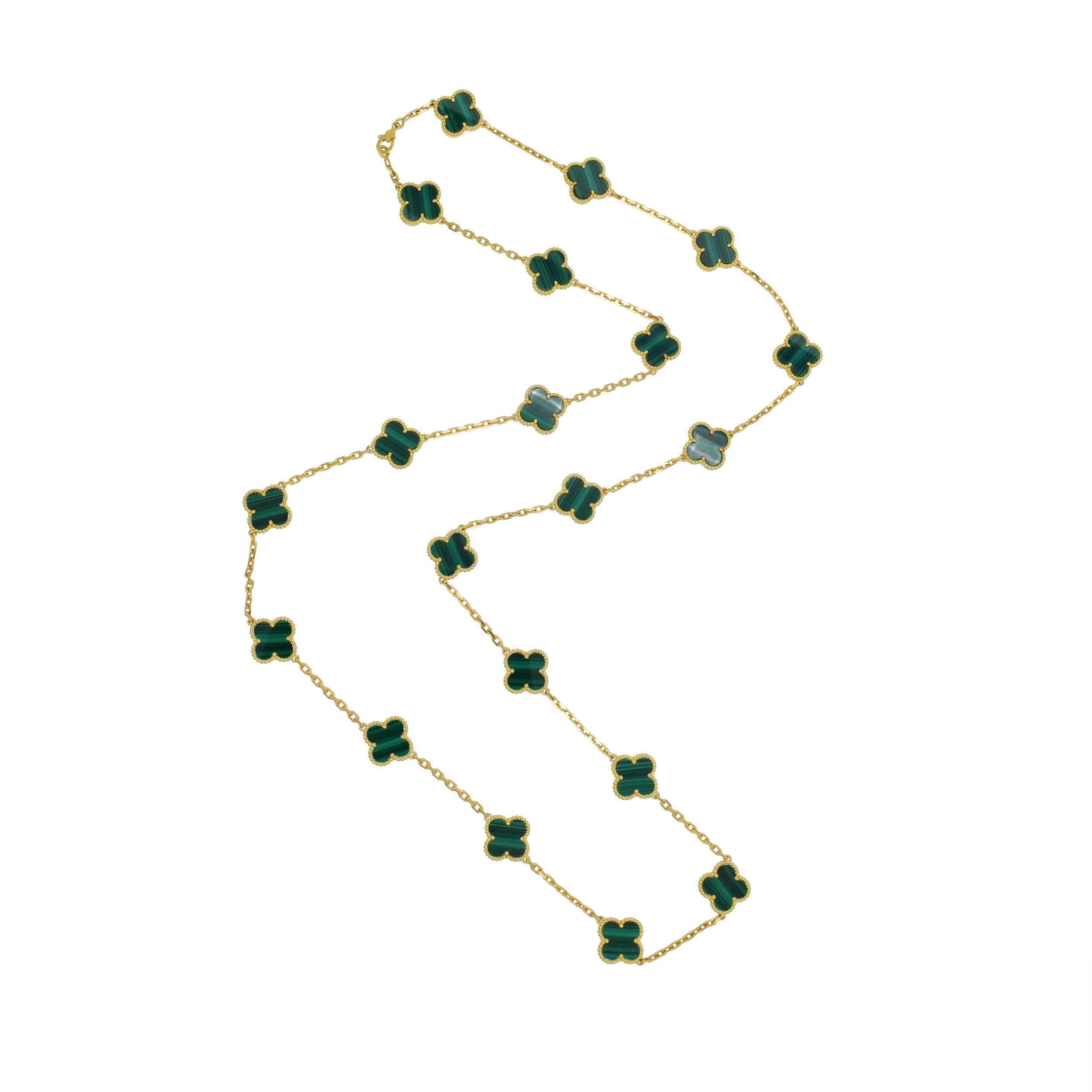 Van Cleef & Arpels 20-Motif Malachite Vintage Alhambra Necklace in 18k Yellow Gold
